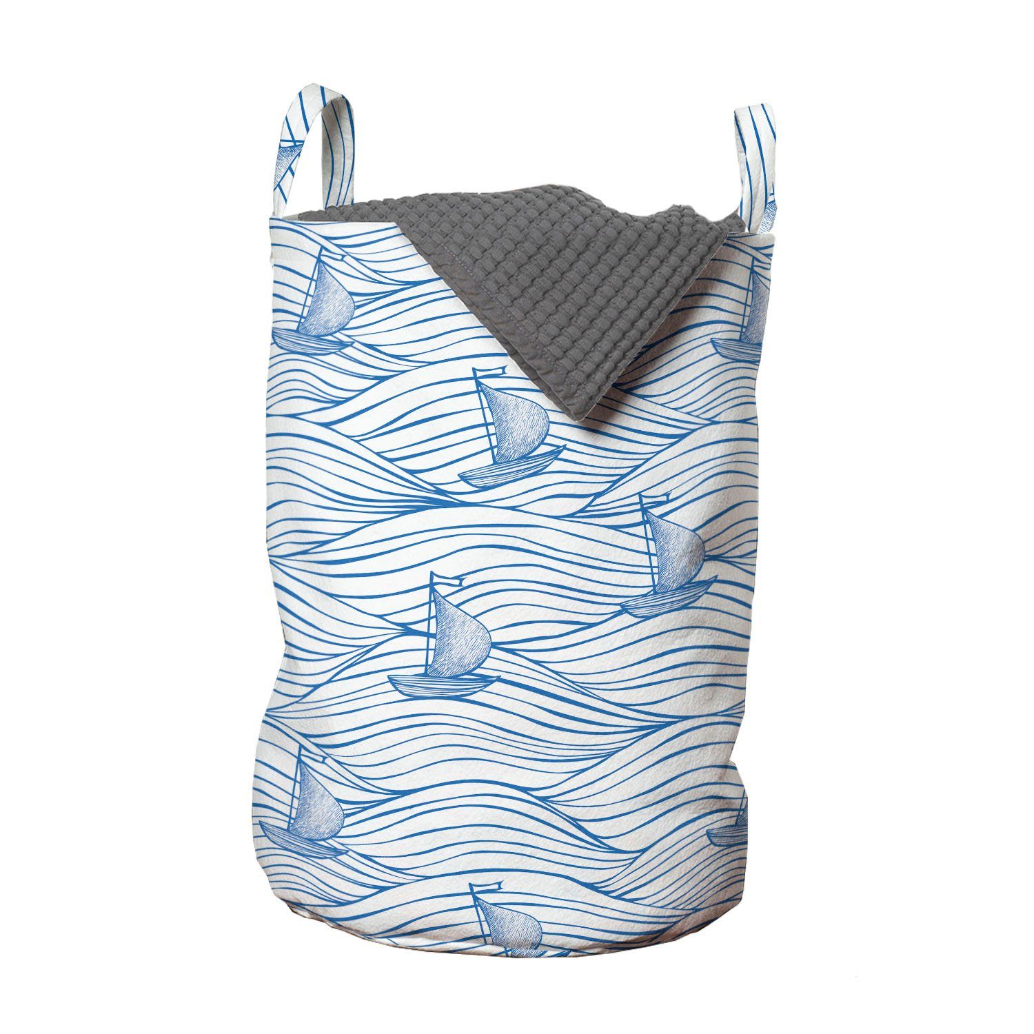 Abakuhaus Wäschesäckchen Wäschekorb mit Griffen Kordelzugverschluss für Waschsalons, Segeln Meer Wellen Segel Skizze | Wäschesäcke