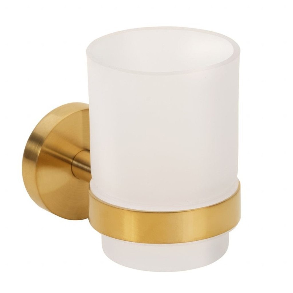 BRILLANTBAD® Zahnbürstenhalter BABLO Glashalter Gold matt Milchglas Bad & Küche >> Bohren / Kleben