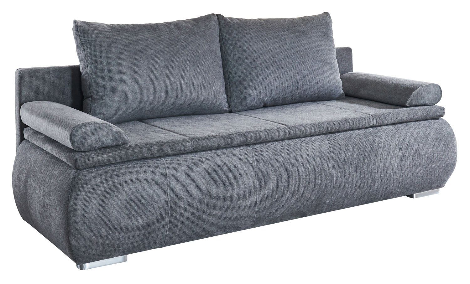 Sofa LENON, Grau, Stoffbezug, Schlaffunktion, Bettkasten, mit Kissen