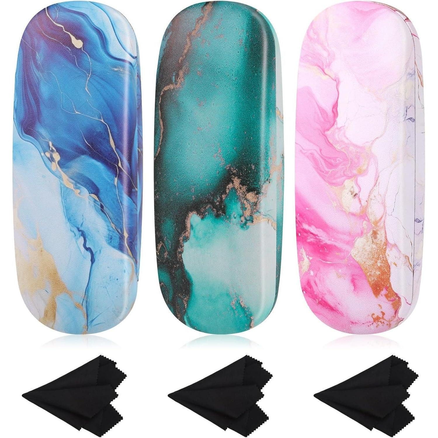 Brillenetui Brillenetui 3er Set Hardcase groß für Damen mit Brillenputztuch