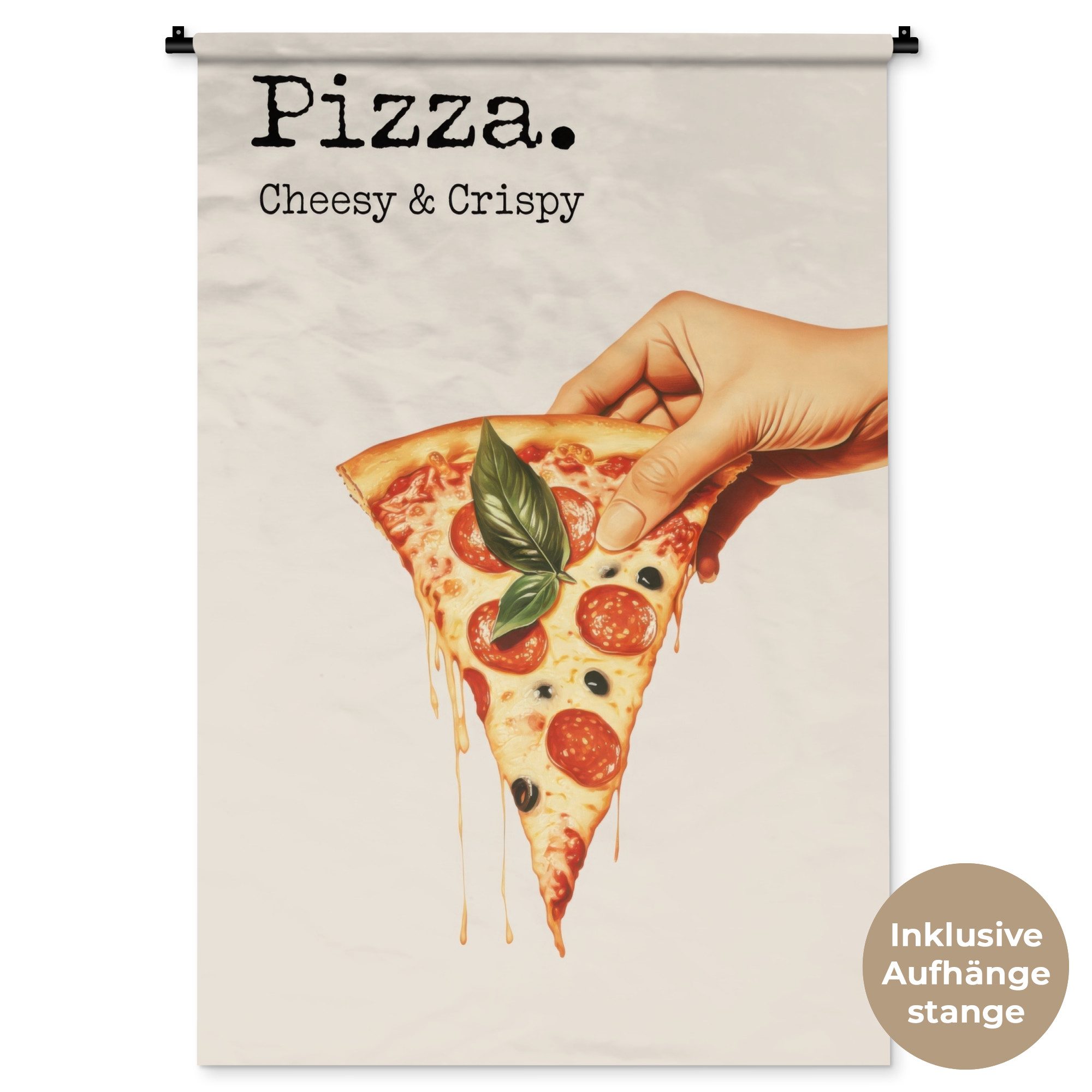 MuchoWow Wandteppich Pizza - Käse - Peperoni, Rechteckig, Höhe: 3 mm, Wandtuch Wohnzimmer, Schlafzimmer, 90x135 cm