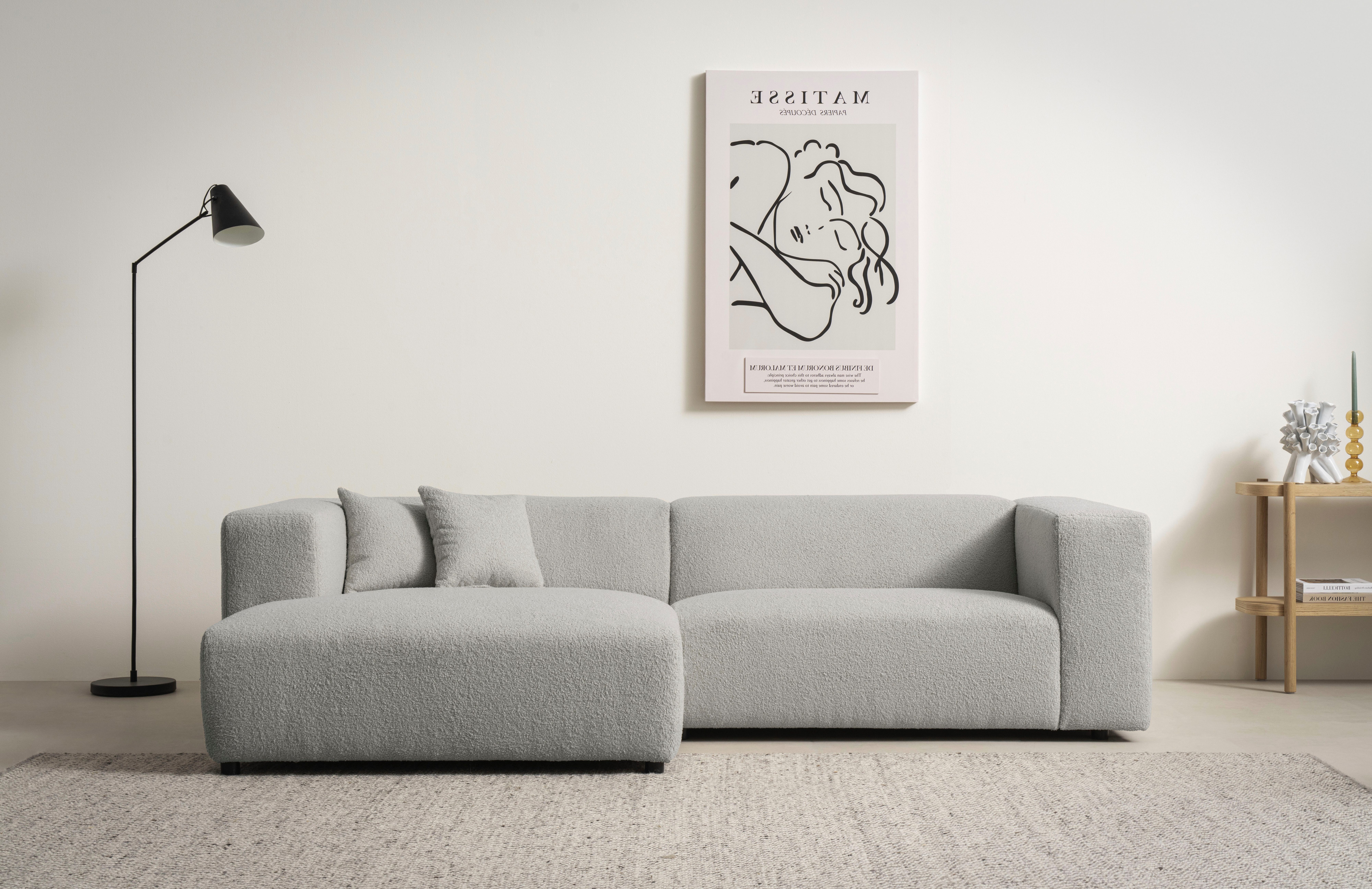 Ecksofa BAKELS, L-Form in Cord oder Boucle-Stoff, moderne Couch