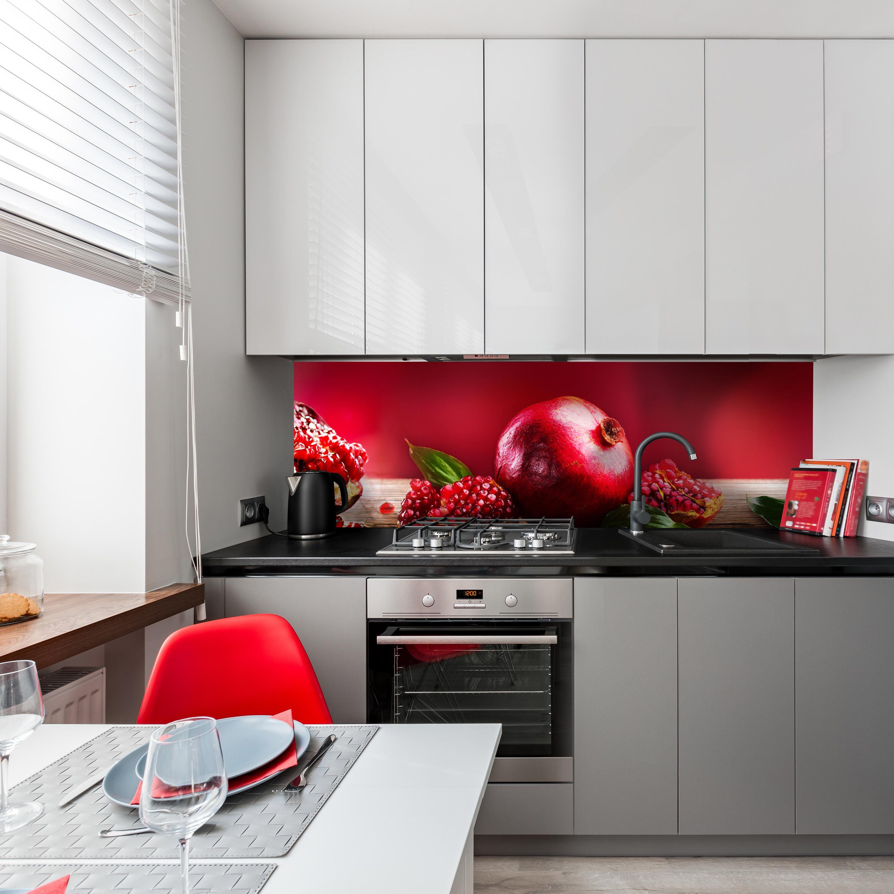 wandmotiv24 Küchenrückwand Granatapfel Rot Obst, (1-tlg), Premium Aluminium Nischenrückwand in versch. Größen