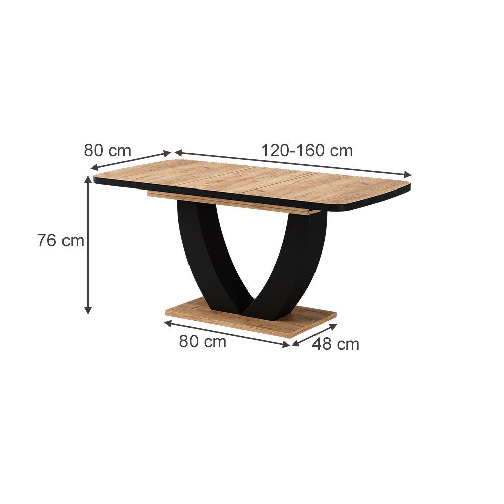 Vicco Esstisch Fenaro, Schwarz/Eiche/Eiche, 120 x 80 cm ausziehbar (1-St)