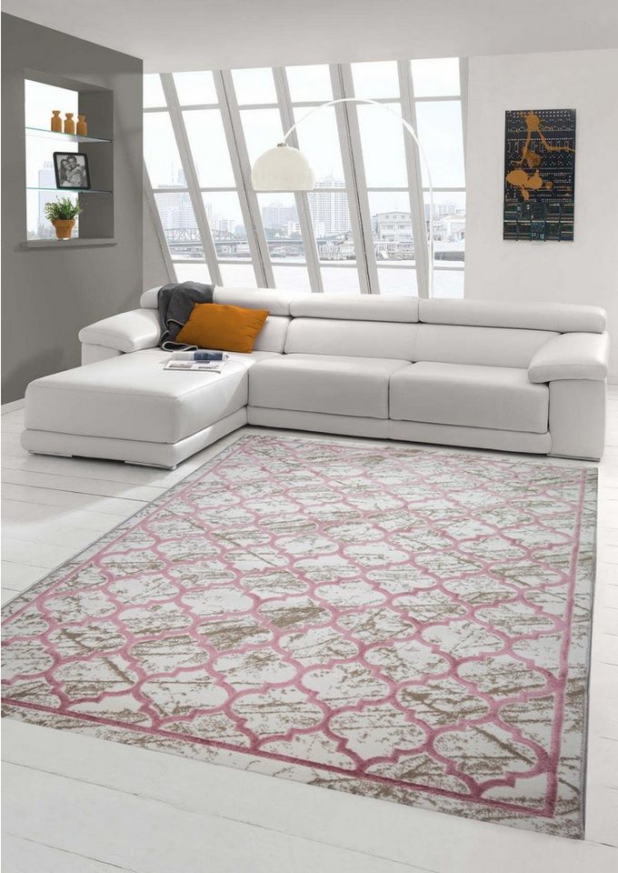 Teppich Teppich modern Wohnzimmer Teppich Marokkanisches Muster in beige  rosa, Teppich-Traum, rechteckig, Höhe: 10 mm