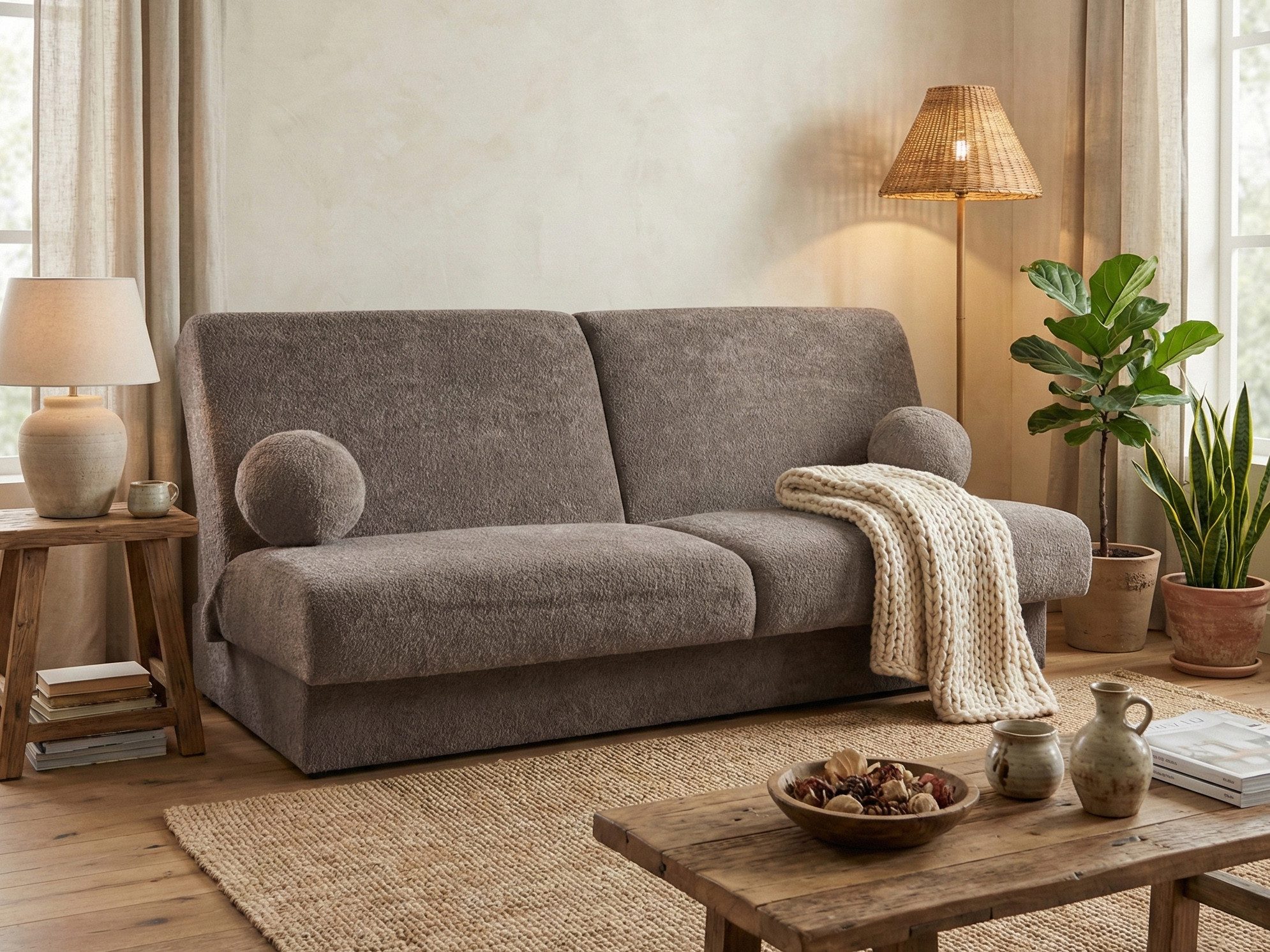 Beautysofa Schlafsofa Beno mit Schlaffunktion & Bettkasten, platzsparendes Schlafsofa in Grau oder Dunkelbeige, 3-Sitzer Schlafsofa mit Klick-Klack Funktion