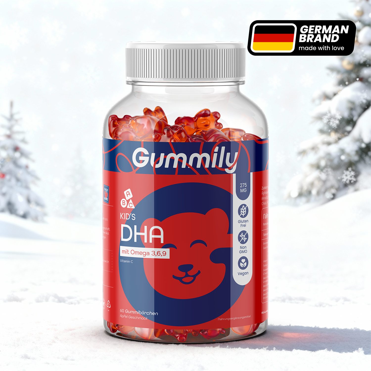 Gummily® DHA Gummibärchen für Kinder – 275mg (aus Algen) – Mit Omega-3, 6 & 9 Gummibärchen, 180 g