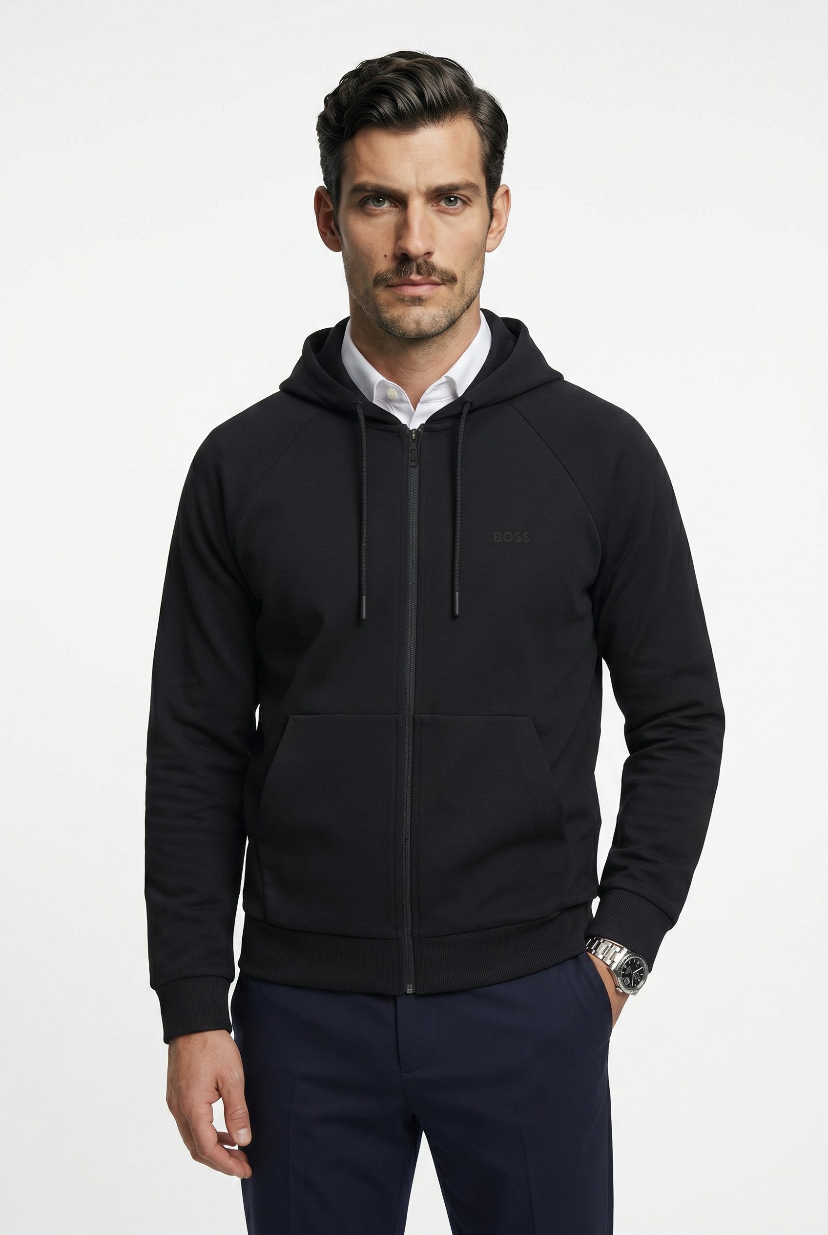 BOSS GREEN Kapuzensweatjacke Saggy Regular Fit, Kängurutasche, Baumwollmischung