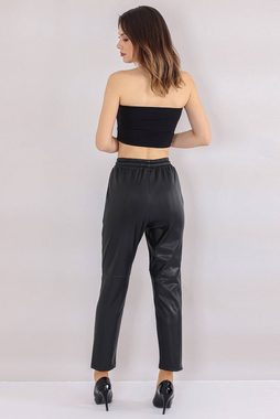 fashionshowcase Lederimitathose Damen Hose in Lederoptik Mittlere Taille mit Stretch-Komfort Elastikbund mit Tunnelzug