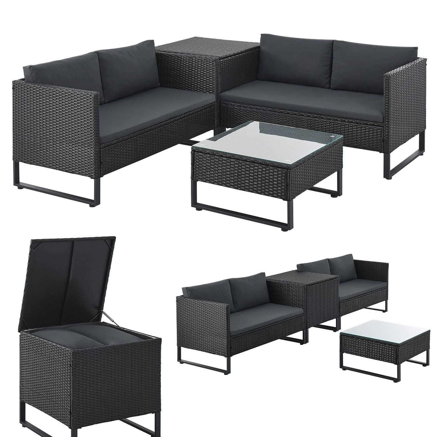 Juskys Gartenlounge-Set Santorini, (4-tlg), Polyrattan Sitzgruppe mit Beist günstig online kaufen