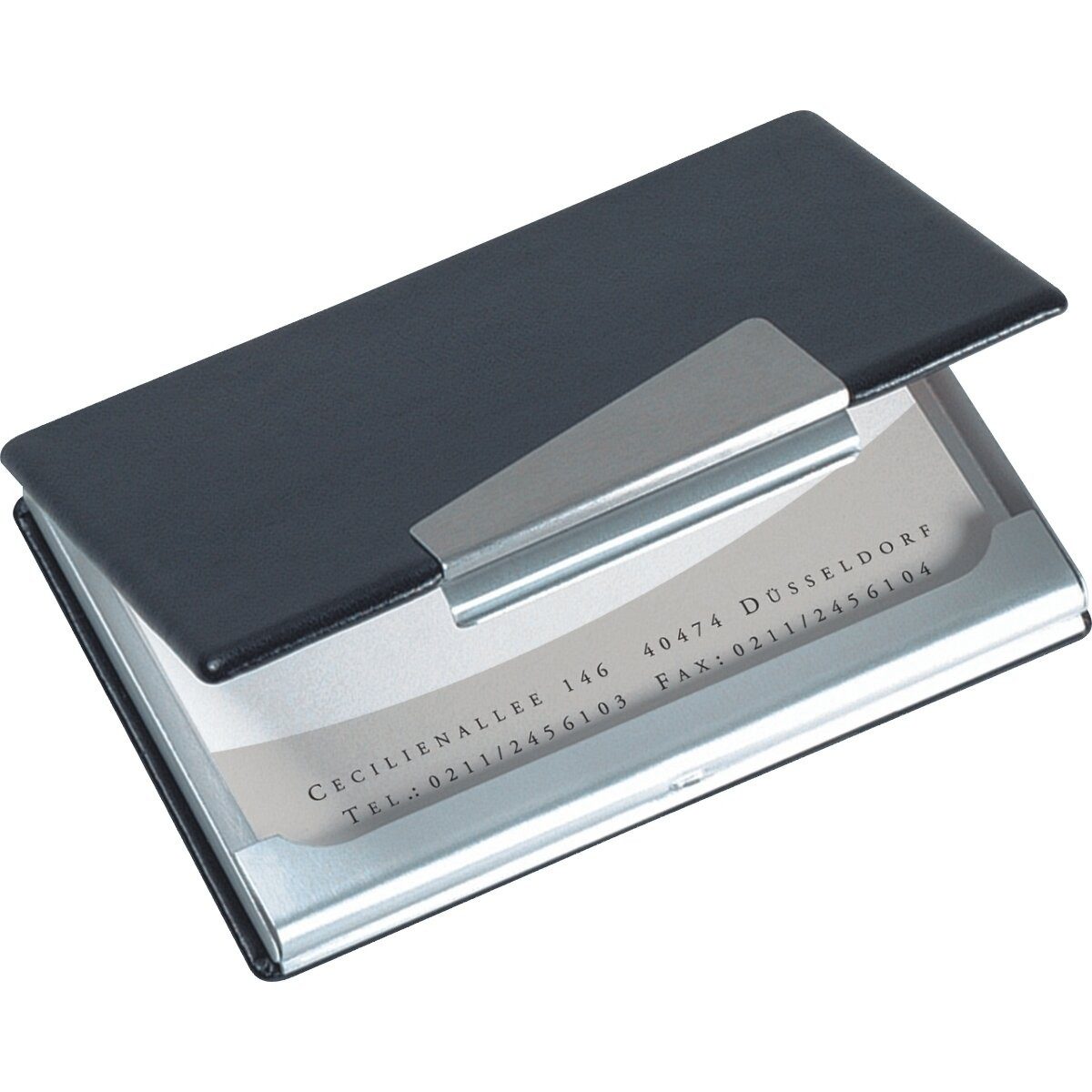Sigel Visitenkartenhülle Visitenkarten-Etui Alu/Lederoptik silber schwarz