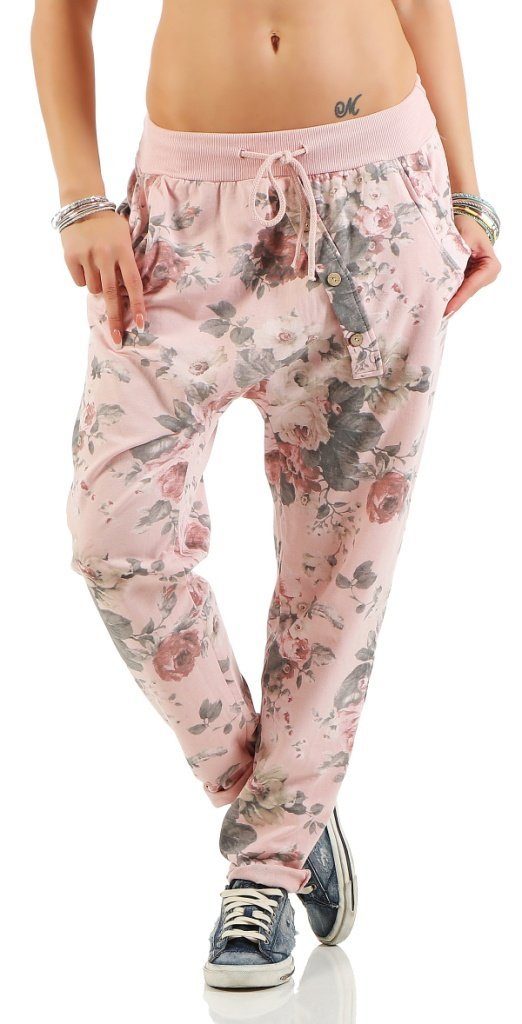 Mississhop Boyfriend-Hose Damen Hose Sweatpants Jogginghose Blumen M.130