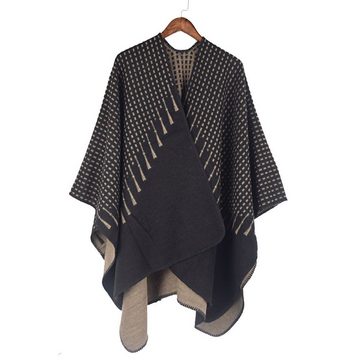 LAKKEC Strickponcho Damen Elegant gestreift Poncho Gestrickter chal Winterschal