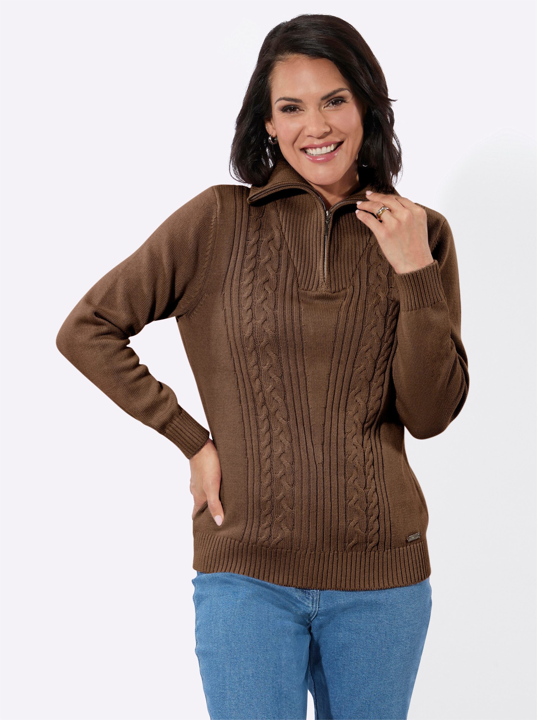 Witt Strickjacke Troyer-Pullover Langarm Jersey, Zopfmuster