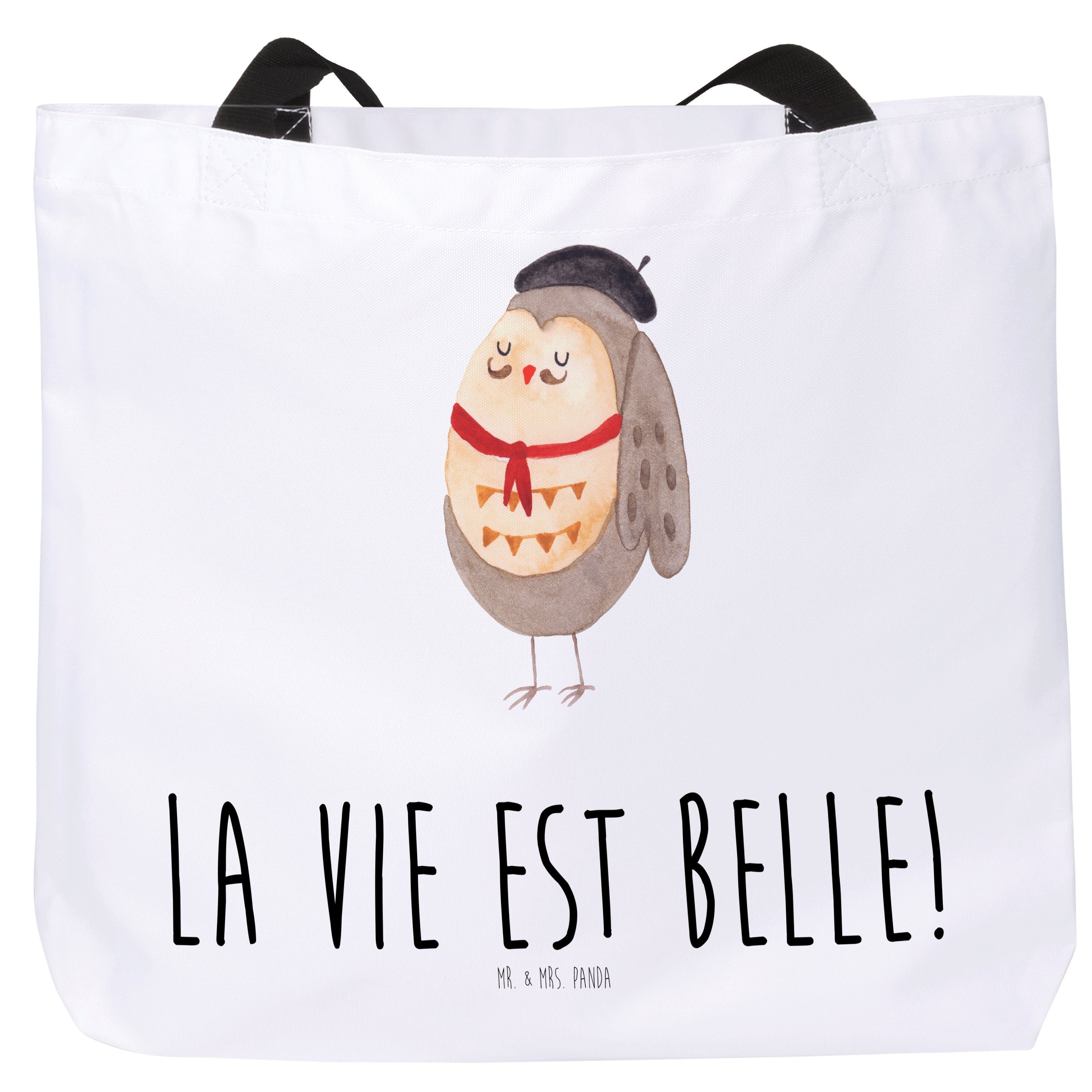 Mr. & Mrs. Panda Shopper Eule Französisch - Weiß - Geschenk, Alltagstasche, Schultasche, La vi (1-tlg)
