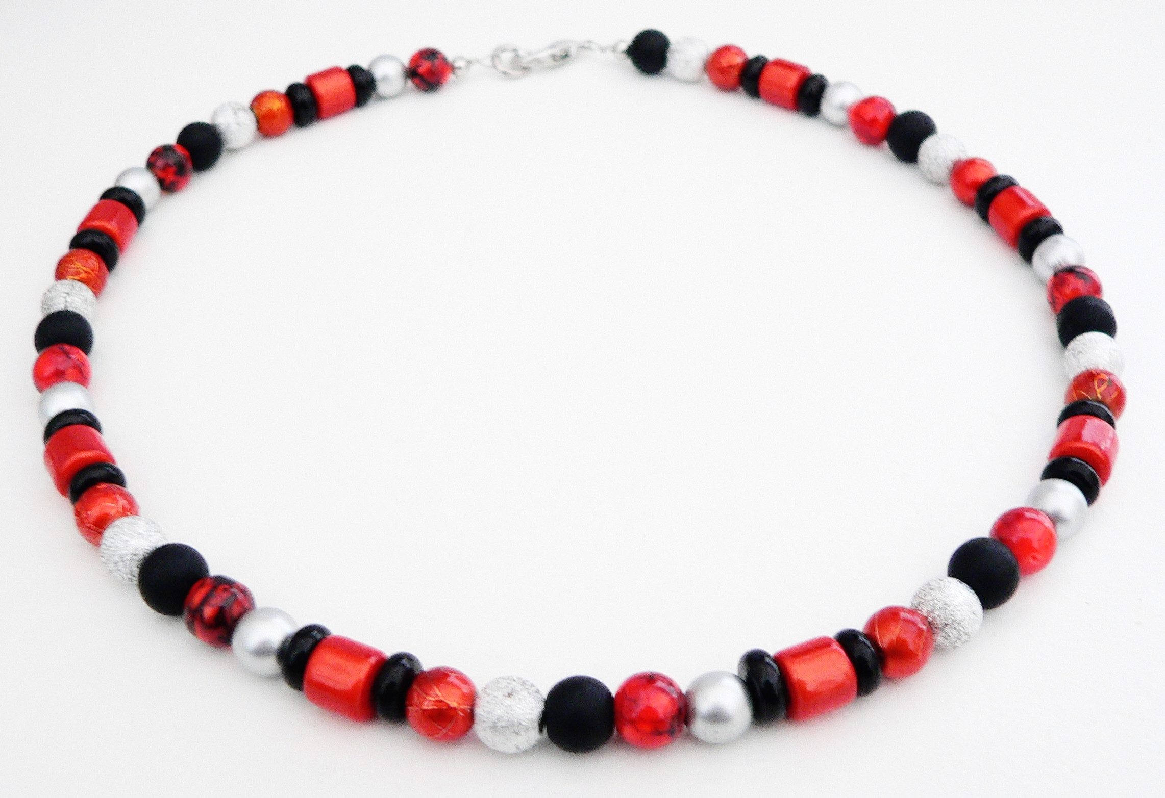 traumschmuck Collier 498. Collier Halskette Glas Miracle silberfarben/schwarz Glitzer, handgefertigt