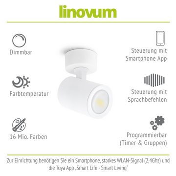 linovum LED Aufbaustrahler TENJO Deckenspot 1-flammig weiss schwenkbar & drehbar Smart GU10, Leuchtmittel inklusive