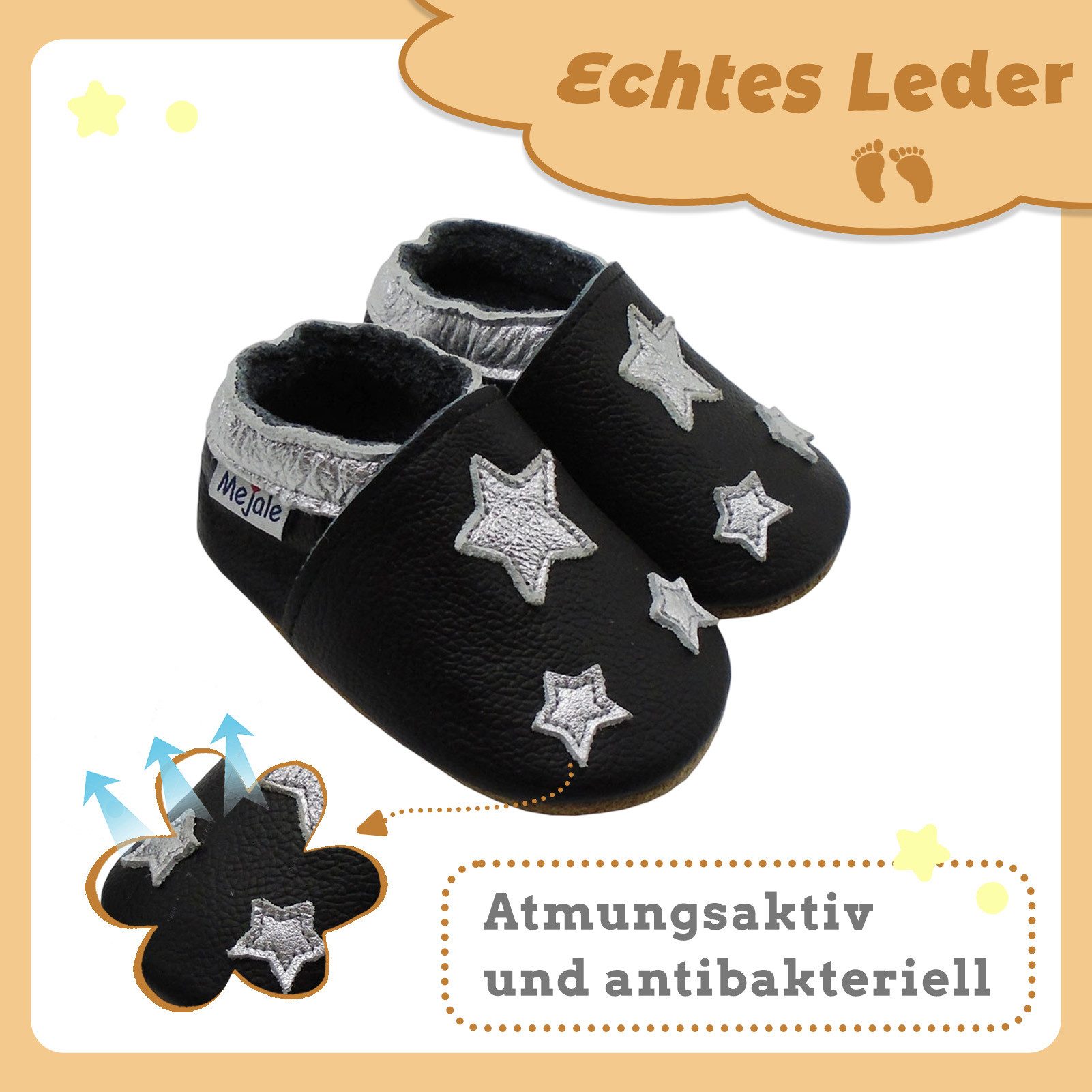 Mejale Mejale Leder Krabbelschuhe Babyschuhe Lauflernschuhe 100% Leder Hausschuh Rutschfestes