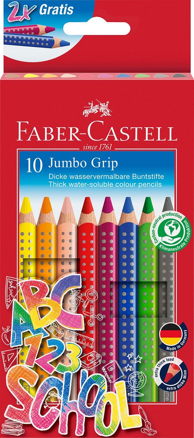 Faber-Castell Buntstift Buntstift Jumbo GRIP - 8+2 Farben, Namensfeld- und Bleistift im Promot