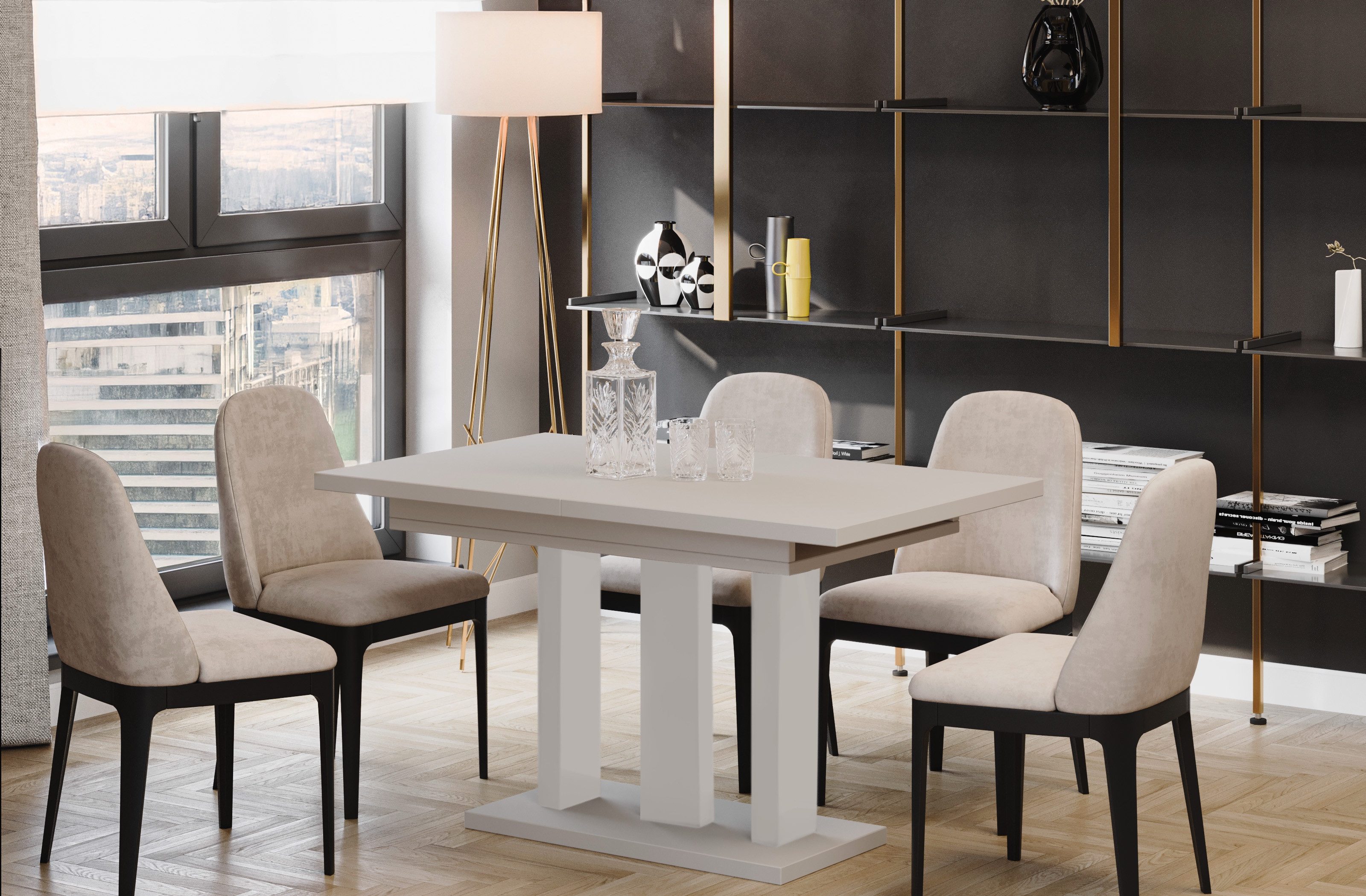 Endo-Moebel Esstisch Appia Esstisch 130–210cm ausziehbar für 8 Personen Tischbeine schwarz, Ausziehbar 130-210 cm (2x40 cm); Platte 36mm; 3 Beine; schwarz matt