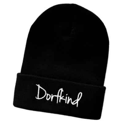 Schnoschi Strickmütze Wintermütze Dorfkind (unisex) bestickt Statement Spruch Streetwear mit breitem Umschlag