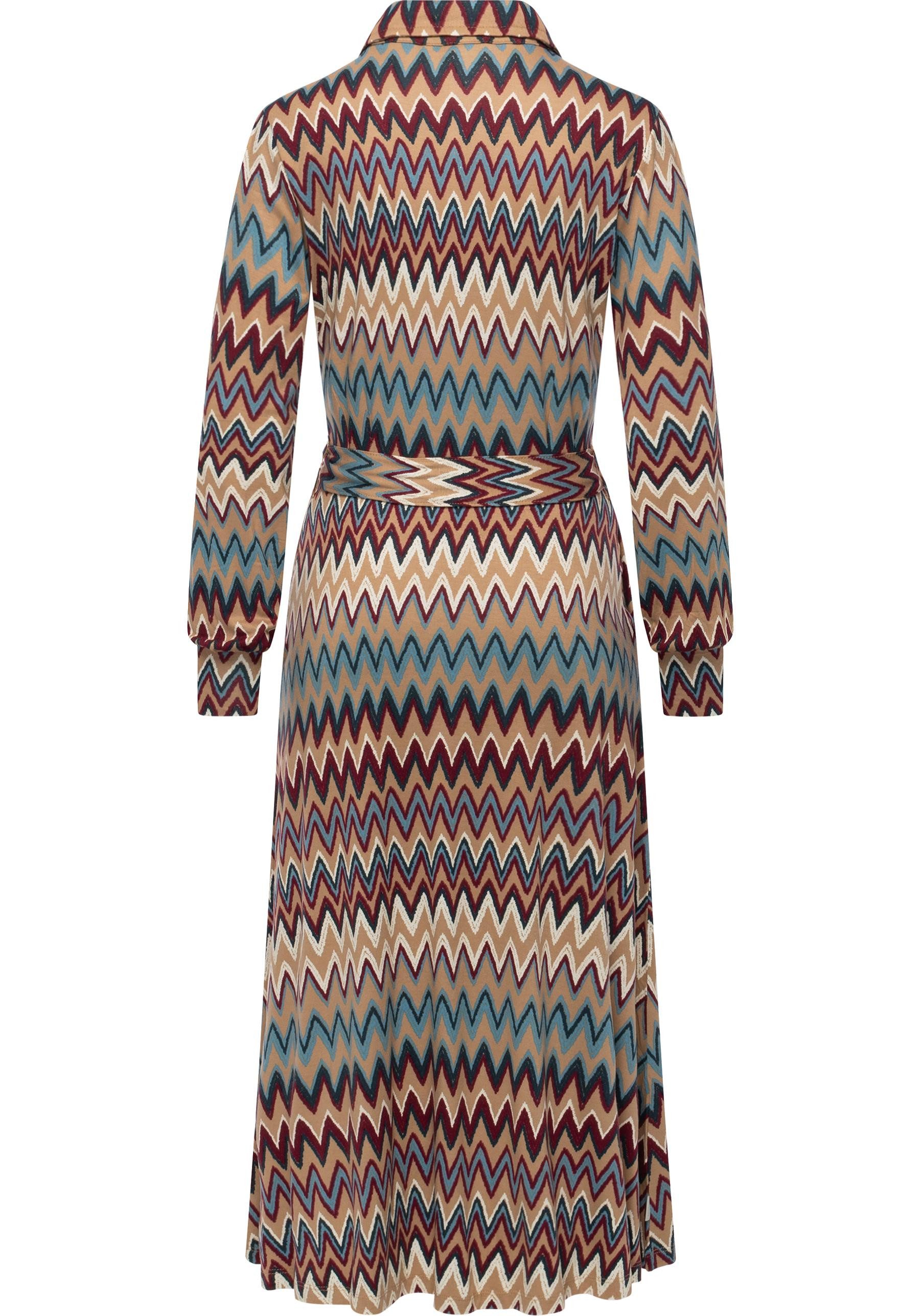 Ragwear Blusenkleid Plantee Print Modisches Damenkleid mit Taillengürtel