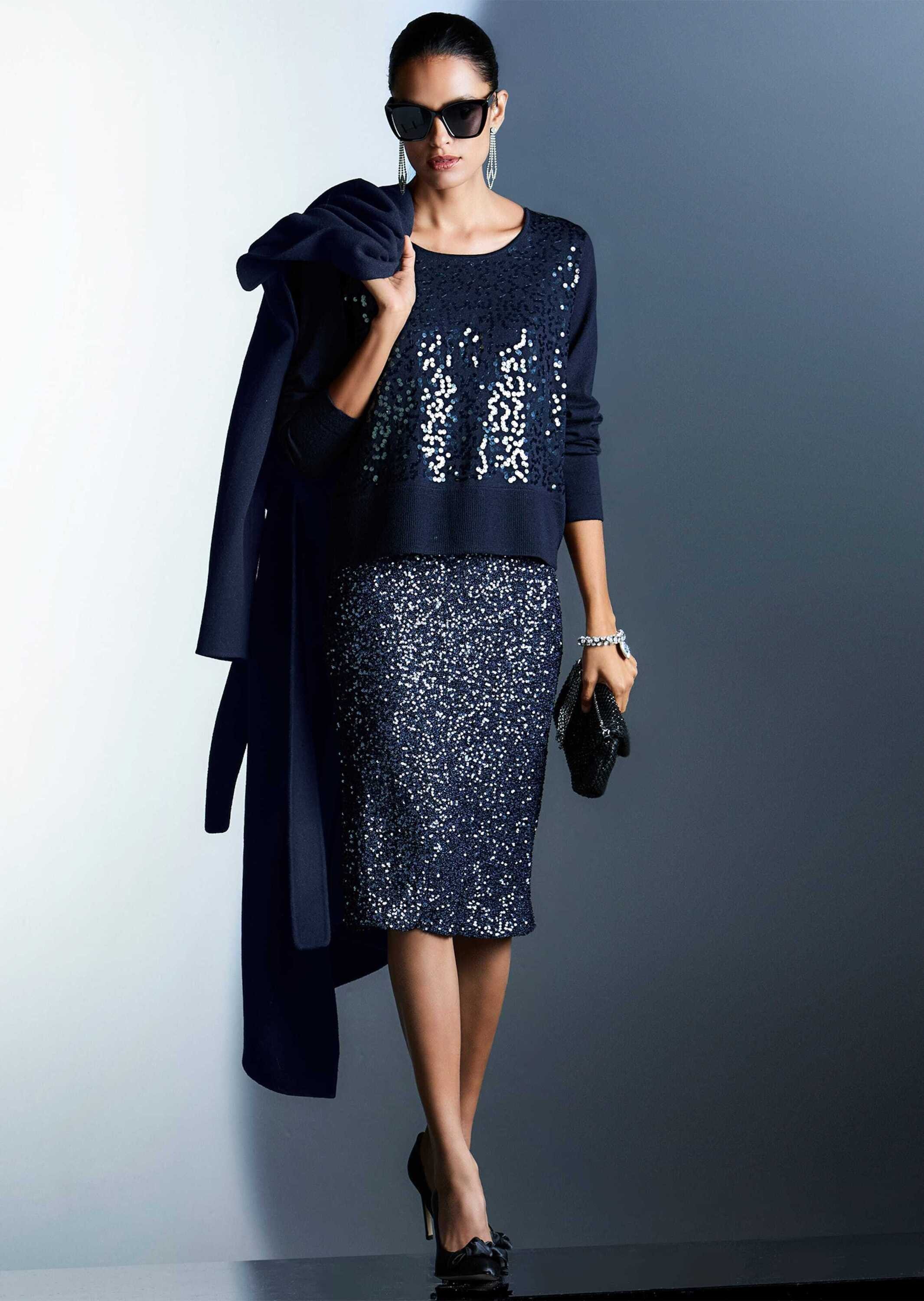 MADELEINE Midirock Schlanker Pencil-Skirt mit Wendepailletten