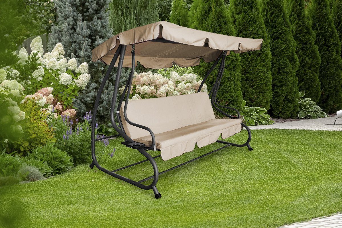 DEGAMO Hollywoodschaukel MIAMI, 4-Sitzer, 2 tlg., 4-sitzer, Liegefunktion, Gestell grau, Bezüge beige, Schutzhülle