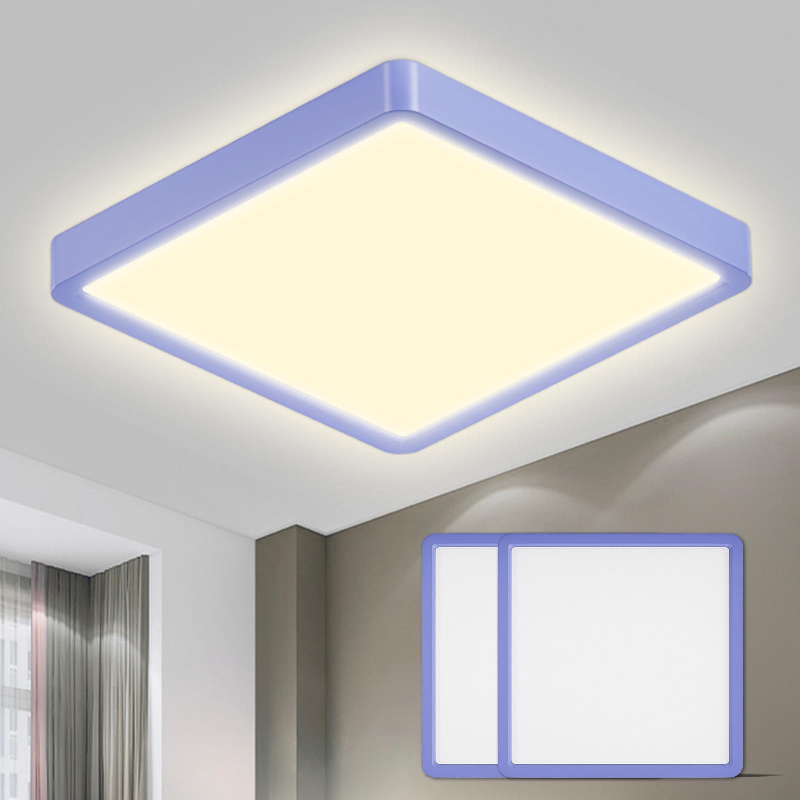 LQWELL Deckenleuchte LED Deckenlampe,Badlampe Quadrat Flach 2 Stück, LED fest integriert, 18W 1600LM Modern Schlicht Lampe Dünn, 220 * 24mm, für Wohnzimmer Badezimmer Schlafzimmer Küche Flur Keller Büro