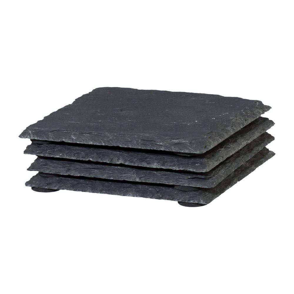 Gasper Getränkeuntersetzer SCHIEFER-UNTERSETZER. QUATRATISCH ca 10 cm. 4 Stück. Kanten GEBROCHEN.