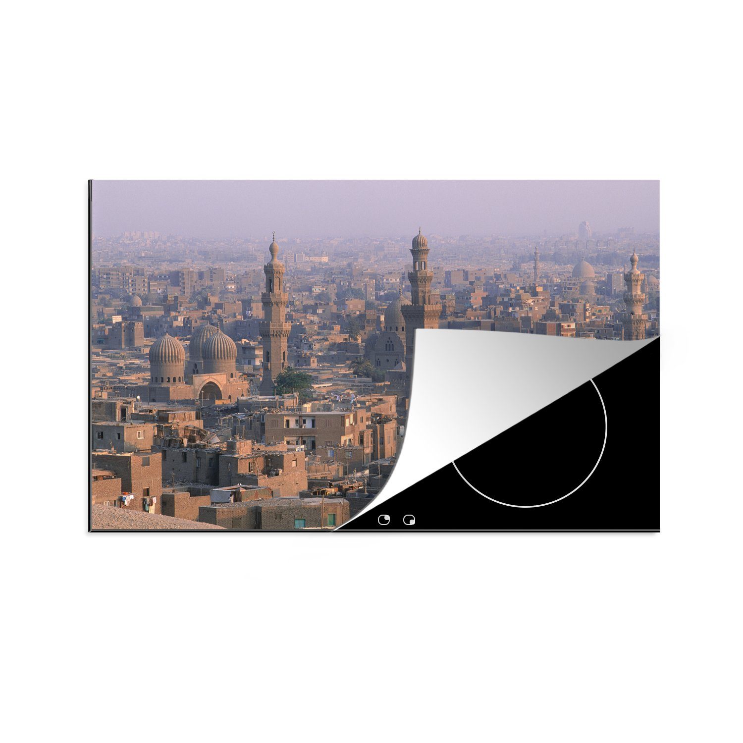 MuchoWow Herdblende-/Abdeckplatte Lila Töne am Himmel über Kairo, Ägypten, Vinyl, (1 tlg), 81x52 cm, Induktionskochfeld Schutz für die küche, Ceranfeldabdeckung