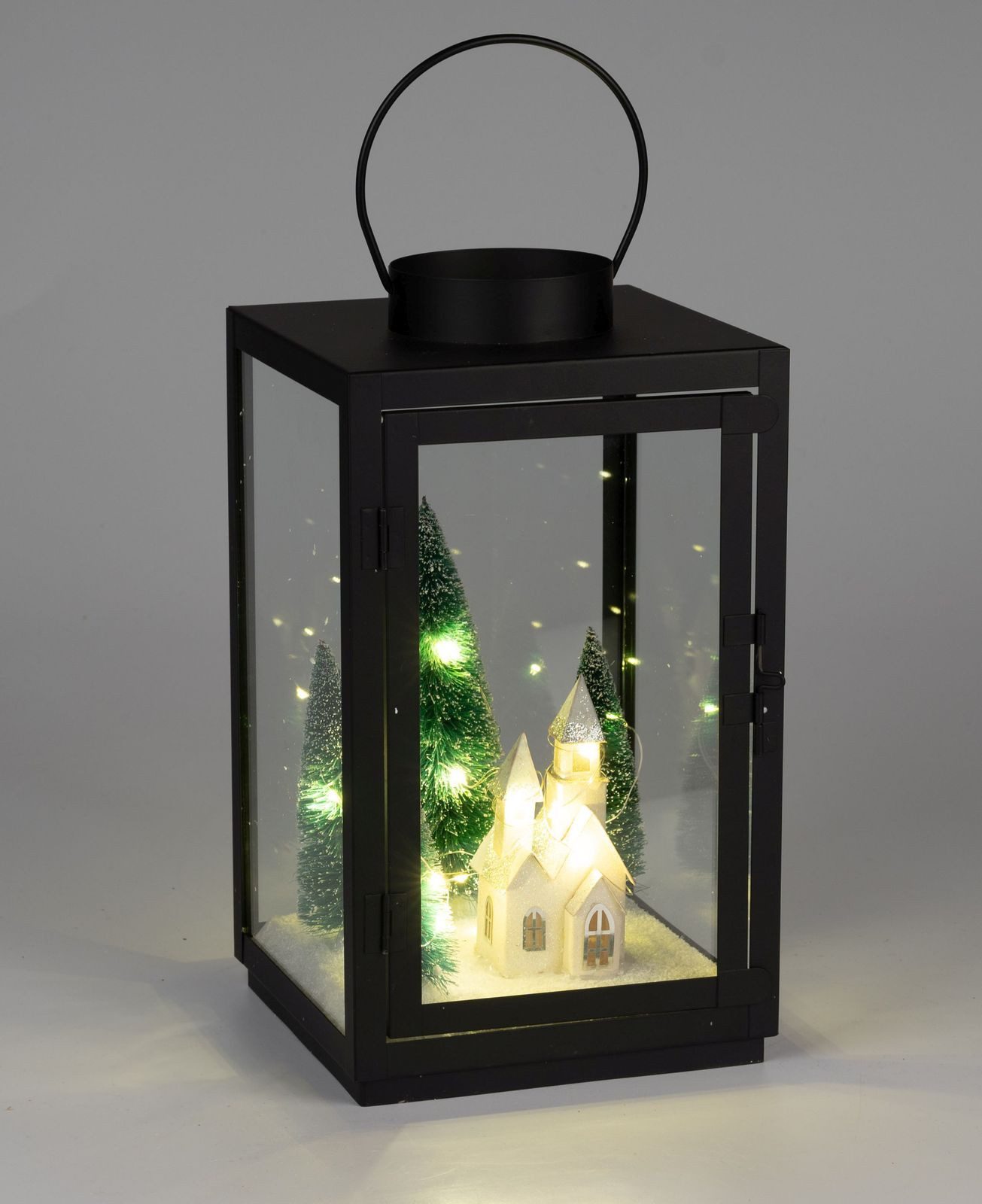 formano LED Laterne Weihnachten 34 cm Winterdeko mit Beleuchtung & Timer und Diorama, LED fest integriert