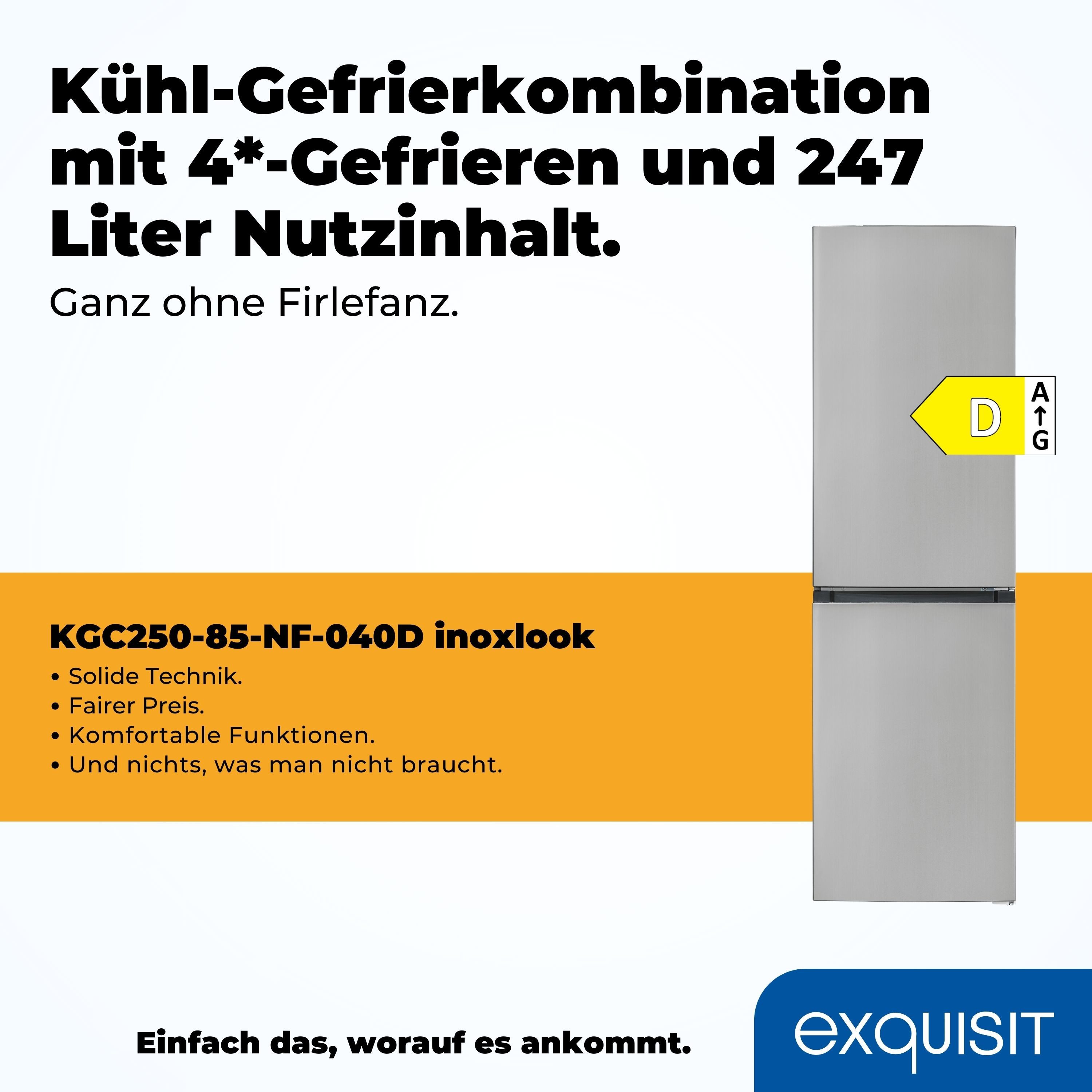 exquisit Kühl-/Gefrierkombination KGC250-85--040D inoxlook, 180,5 cm hoch, 54,5 cm breit – Bild 3 von 5