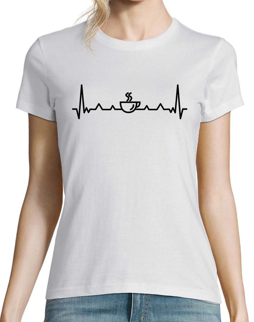 mit Frontprint trenidgem Designz Damen T-Shirt Youth Kaffee Herzschlag Weiß T-Shirt
