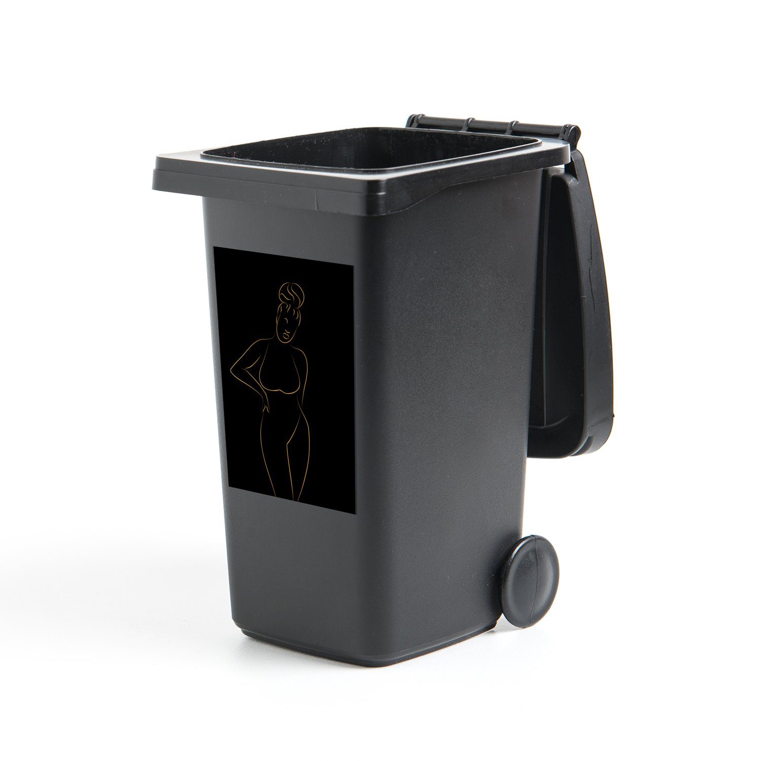 - Mülleimer-aufkleber, Frau (1 Wandsticker MuchoWow Container, - Sticker, Strichzeichnung Mülltonne, Gold - Abfalbehälter St), Schwarz