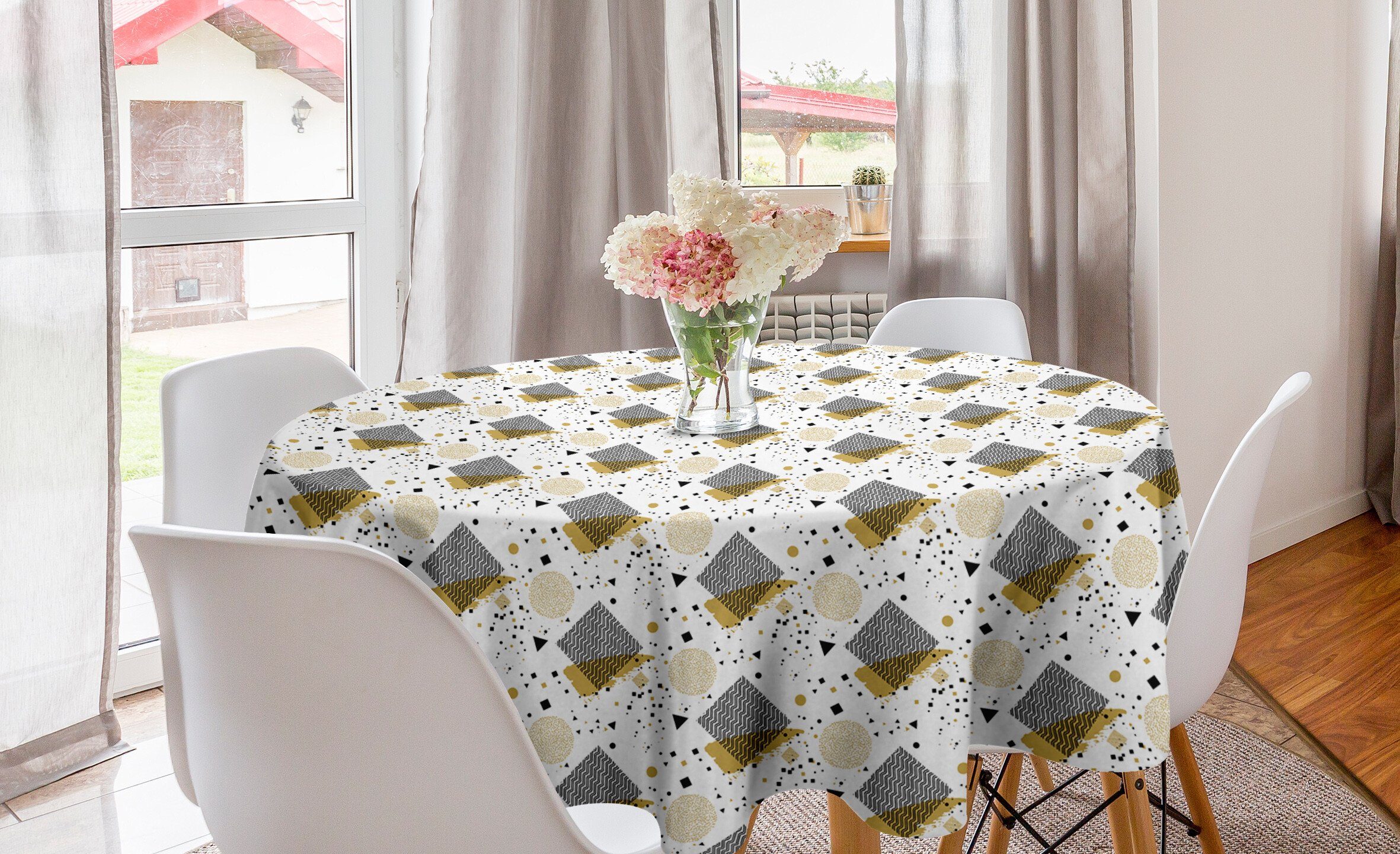 Abakuhaus Tischdecke Kreis Tischdecke Abdeckung für Esszimmer Küche Dekoration, Abstrakt geometrische Anordnung