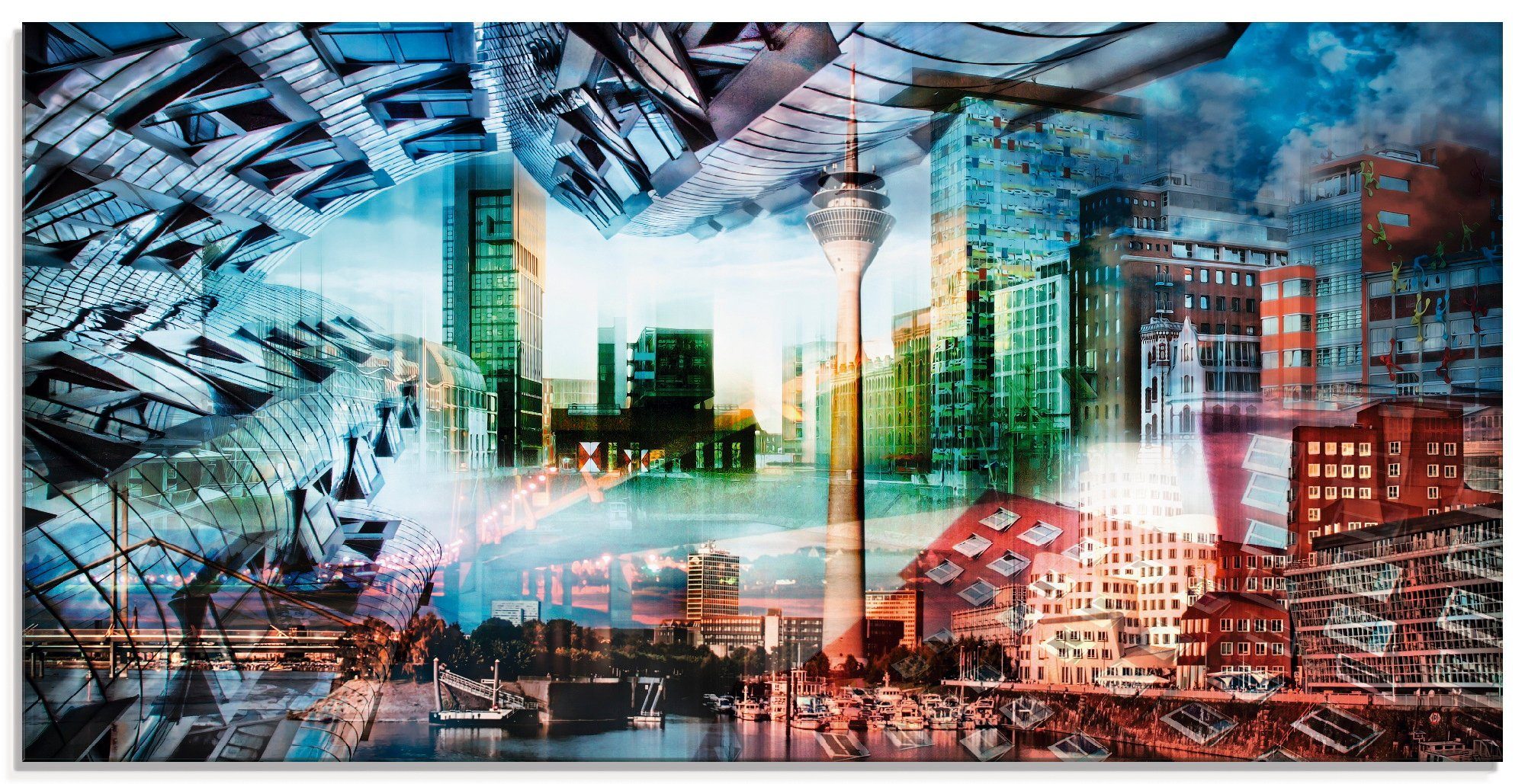 Artland Glasbild Düsseldorf Elemente in VII, (1 Skyline Größen Architektonische St), verschiedenen Collage