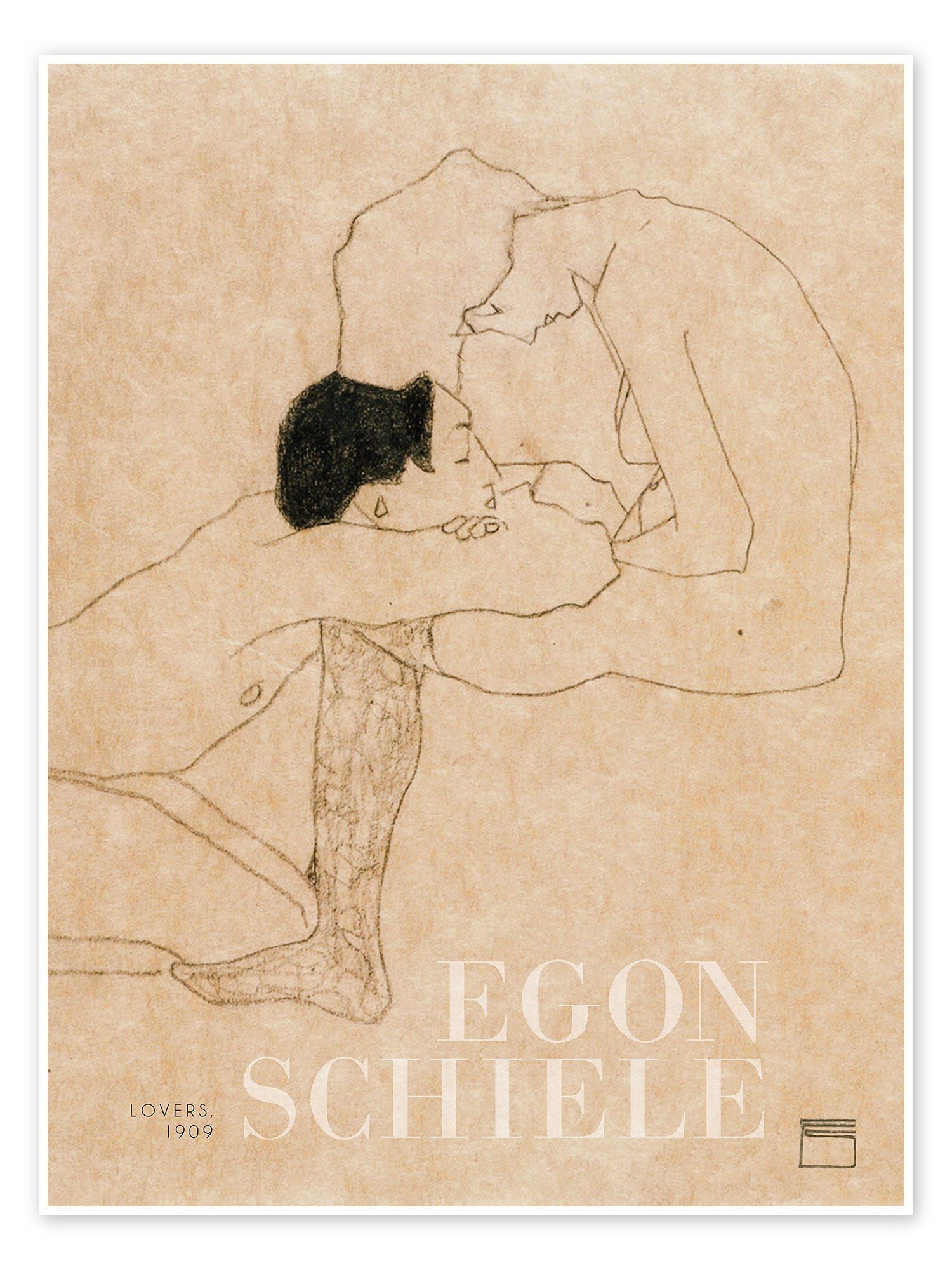 Posterlounge Poster Egon Schiele, Lovers, 1909, Minimalistisch Malerei