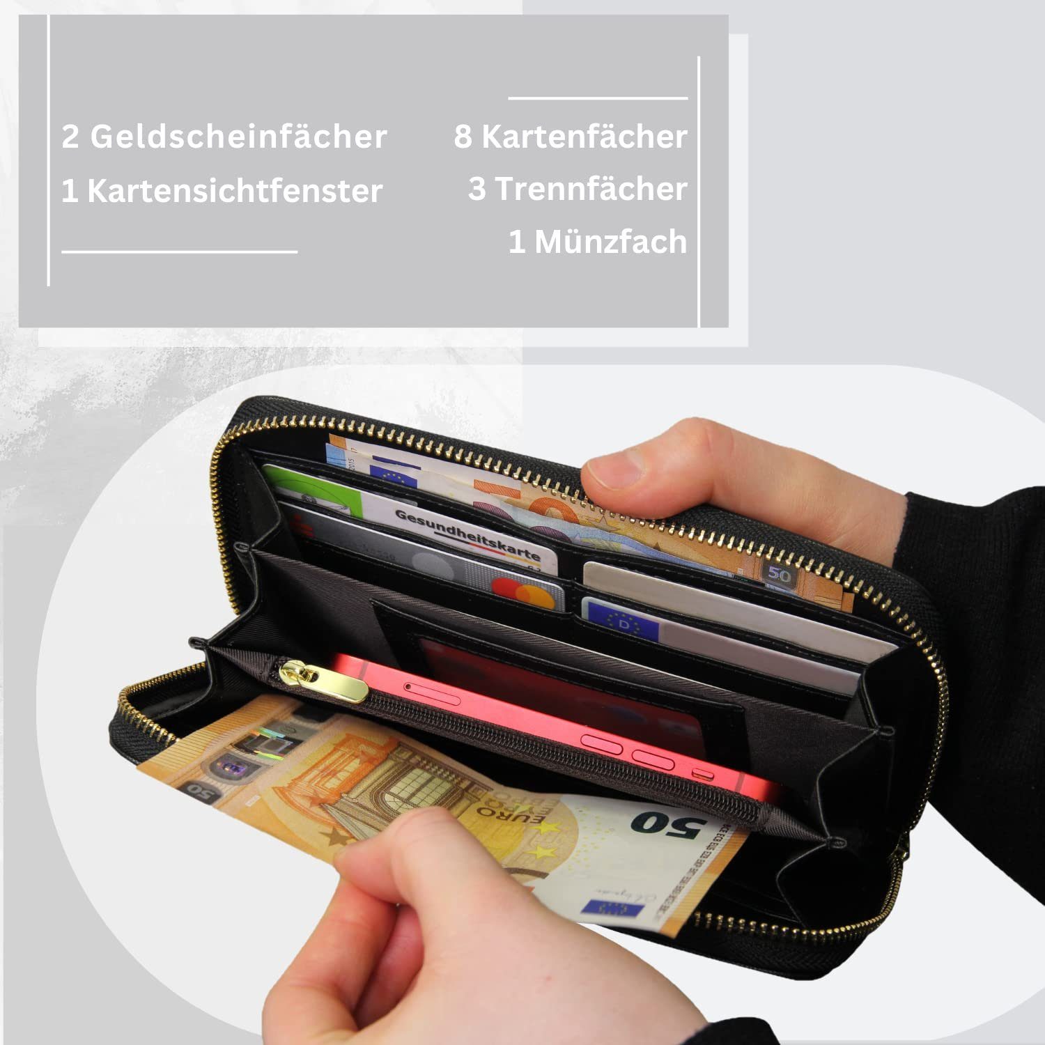 RFID inkl. Smartphonefach, Schutz, Frentree Geldbörse, Damen mit Geschenkbox Portemonnaie Braun
