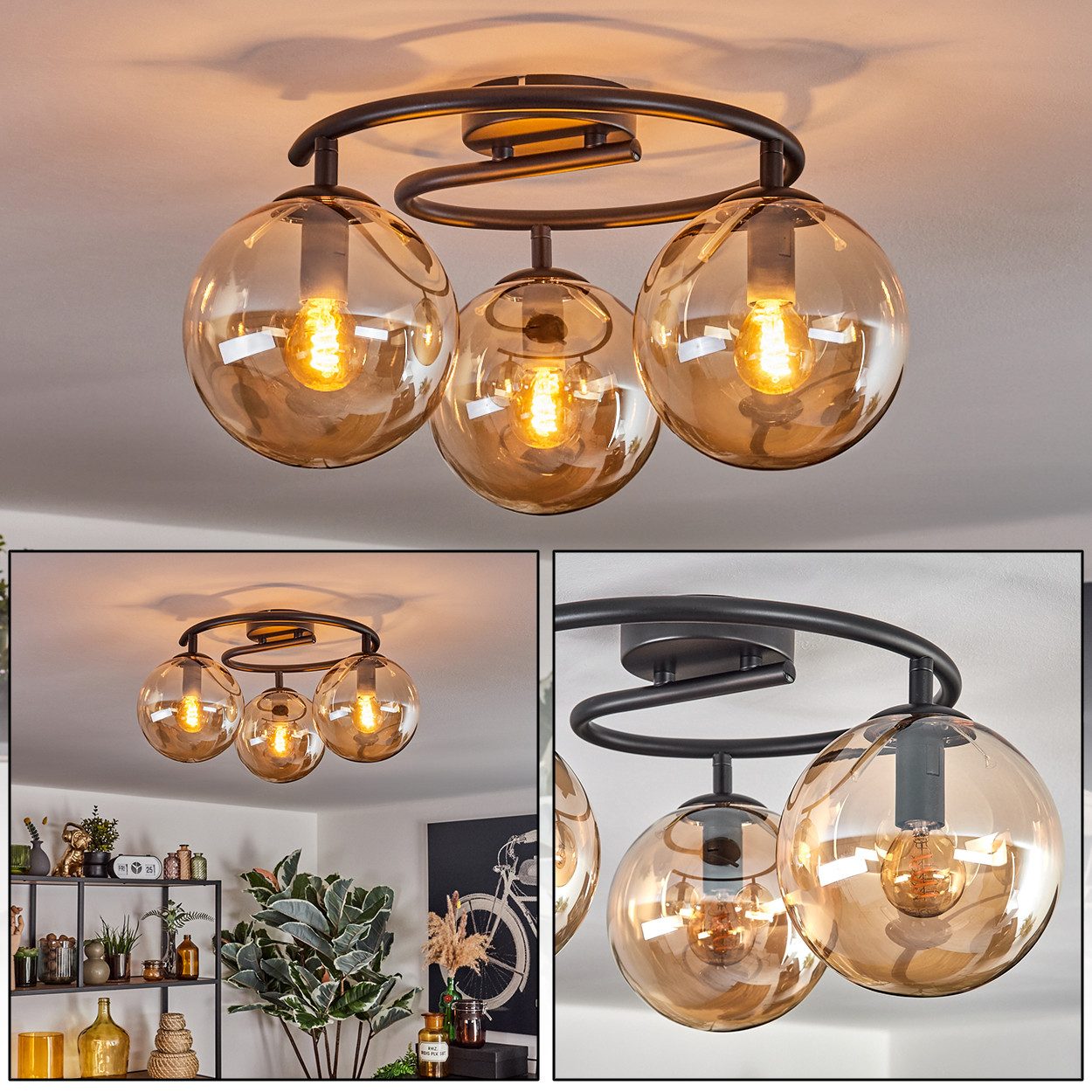 hofstein Deckenleuchte Deckenlampe aus Metall/Glas in günstig online kaufen