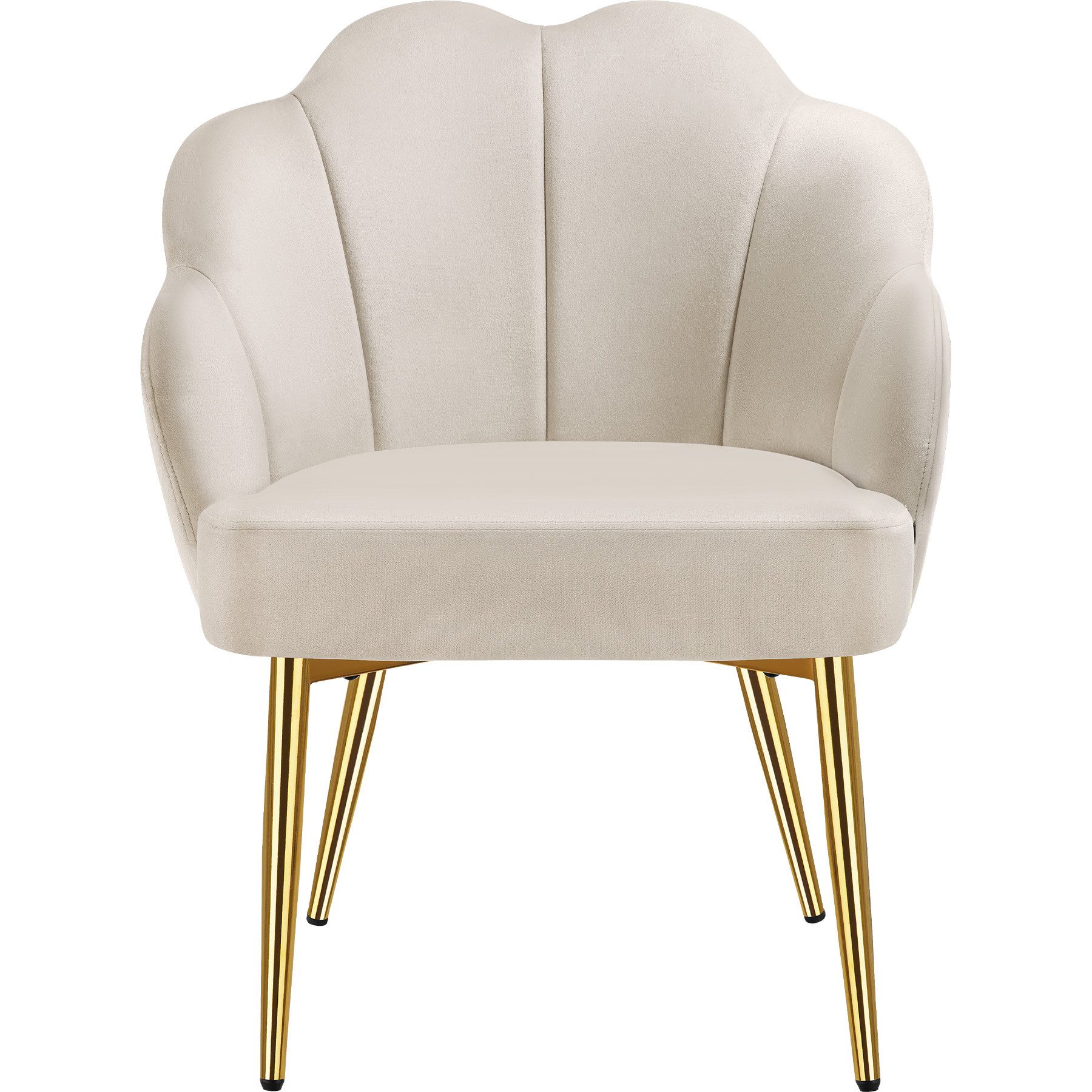 tectake Esszimmerstuhl Cocktailsessel gepolstert, mit Samtbezug, gewölbte, 66 x 62 x 80,5 (Wohnzimmersessel Hellen in creme/gold, 1 St), extrabreite Rückenlehne, höhenverstellbar, Belastbarkeit 120 kg