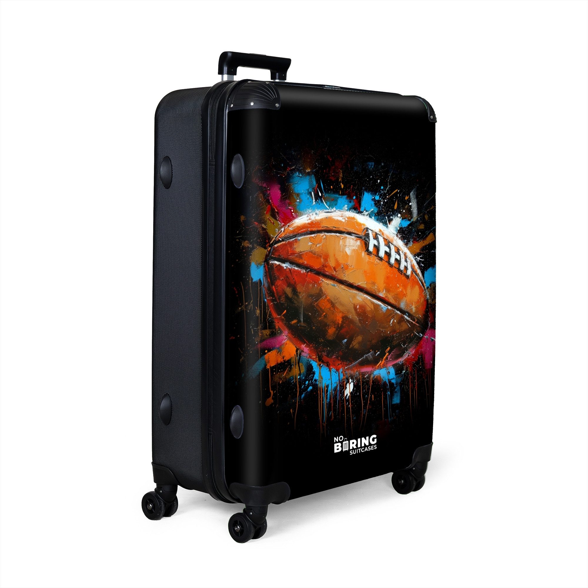 NoBoringSuitcases.com© Hartschalen-Trolley Rugby-Ball umgeben von Graffiti günstig online kaufen