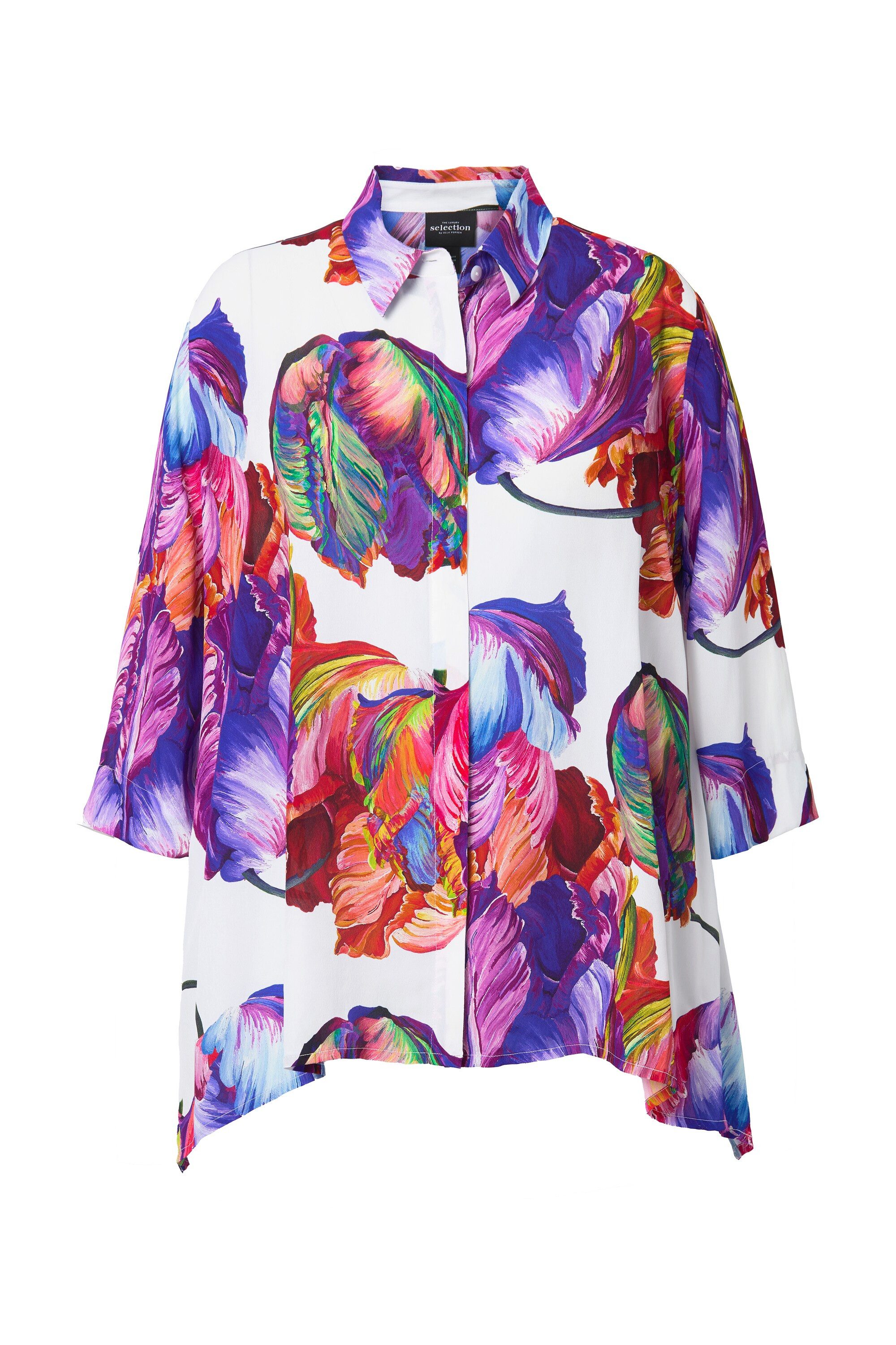 Ulla Popken Hemdbluse Bluse Aquarell-Design A-Linie Hemdkragen 3/4-Arm