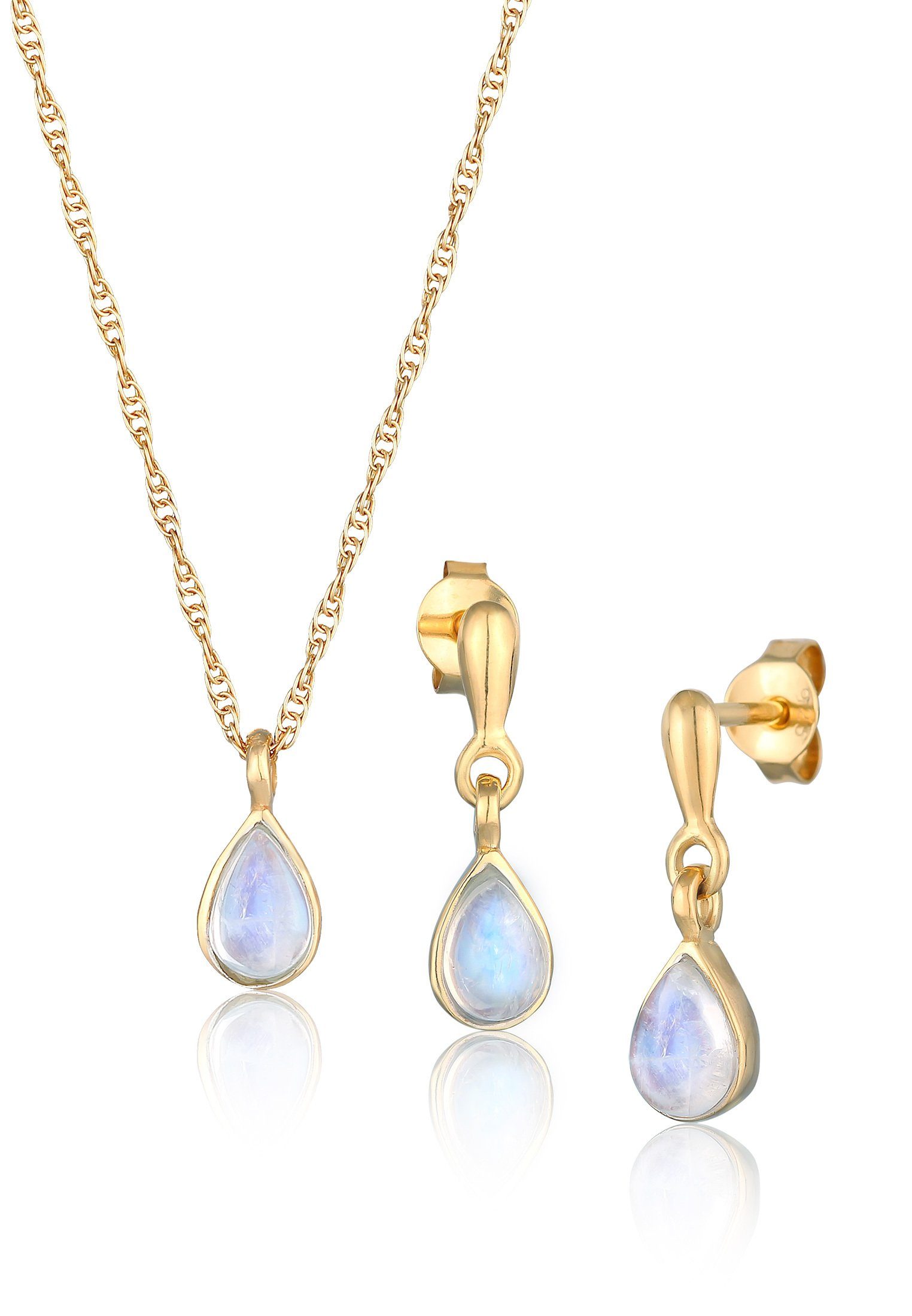 Elli Premium Schmuckset Mondstein Tropfen Kette Ohrhänger 925 Silber, Tropf günstig online kaufen