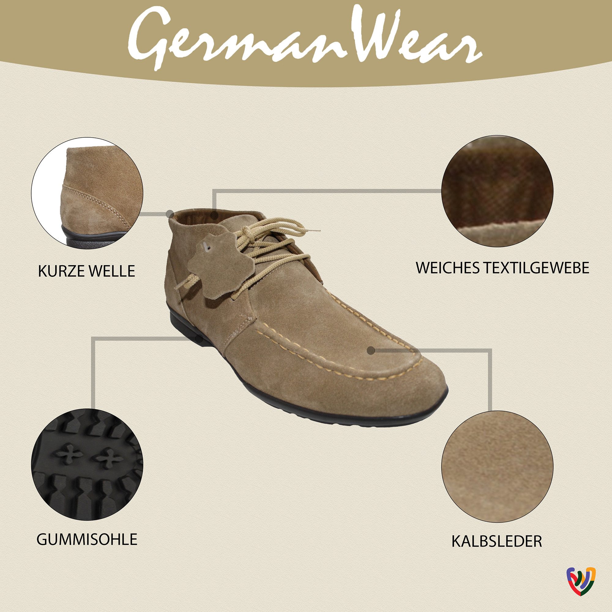 German Wear TREND HSH043 Schnürboots Desert Boots Lederschuhe Stiefeletten günstig online kaufen