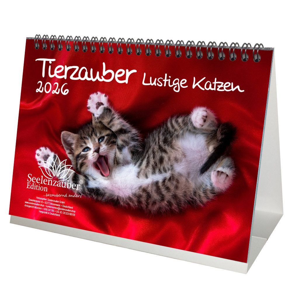 Seelenzauber Tischkalender Tierzauber lustige Katzen DIN A5 Tischkalender für 2026 Lustige Katzen