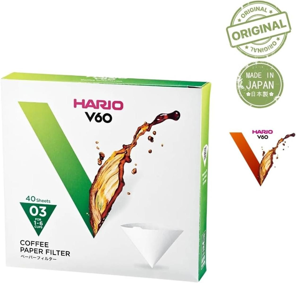 Hario Papierfilter Hario VCF-01 100M Papierfilter,weiß, Größe 03-40 Stück Kaffeefilter