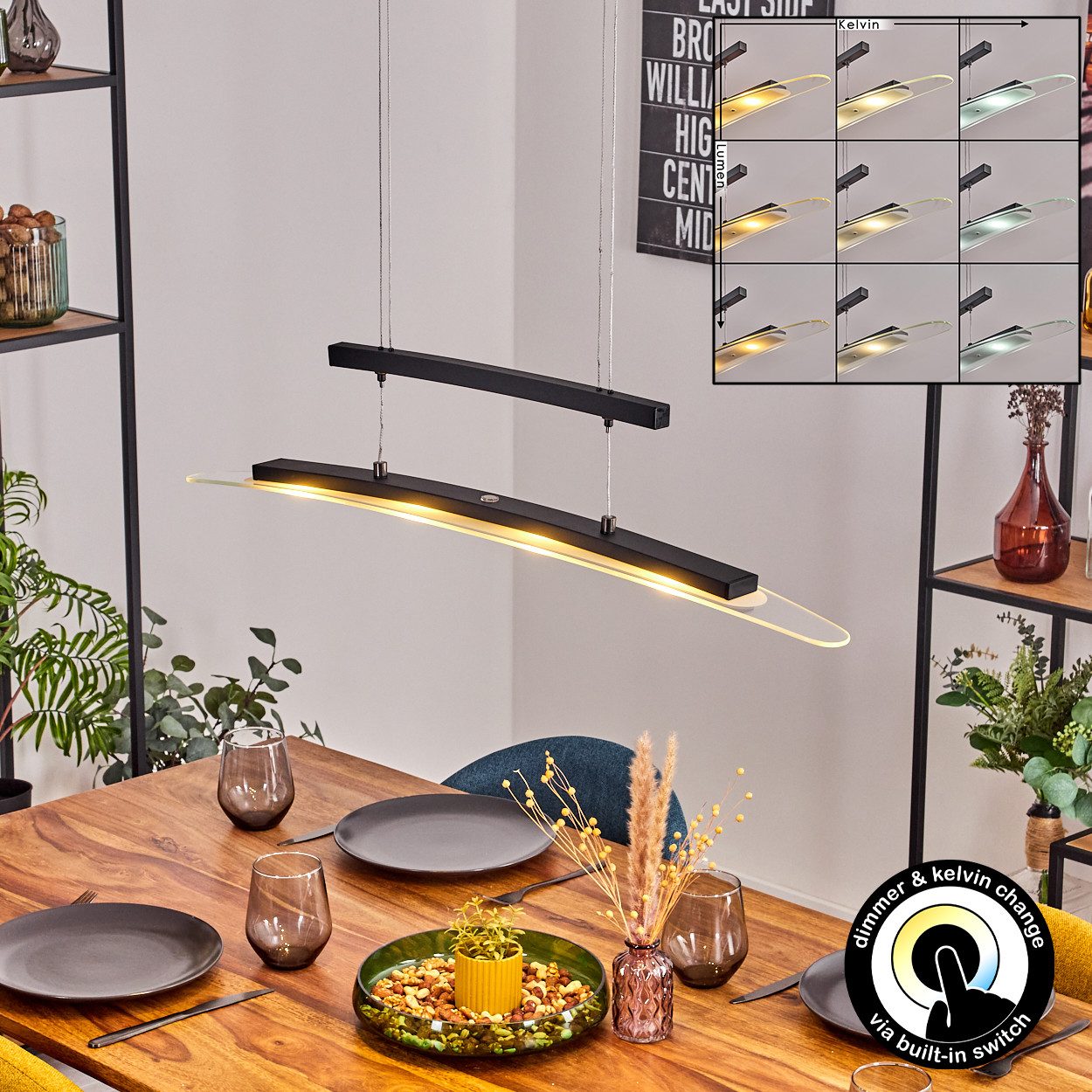 hofstein Pendelleuchte dimmbare Hängelampe aus Metall/Glas in Schwarz/Klar, günstig online kaufen