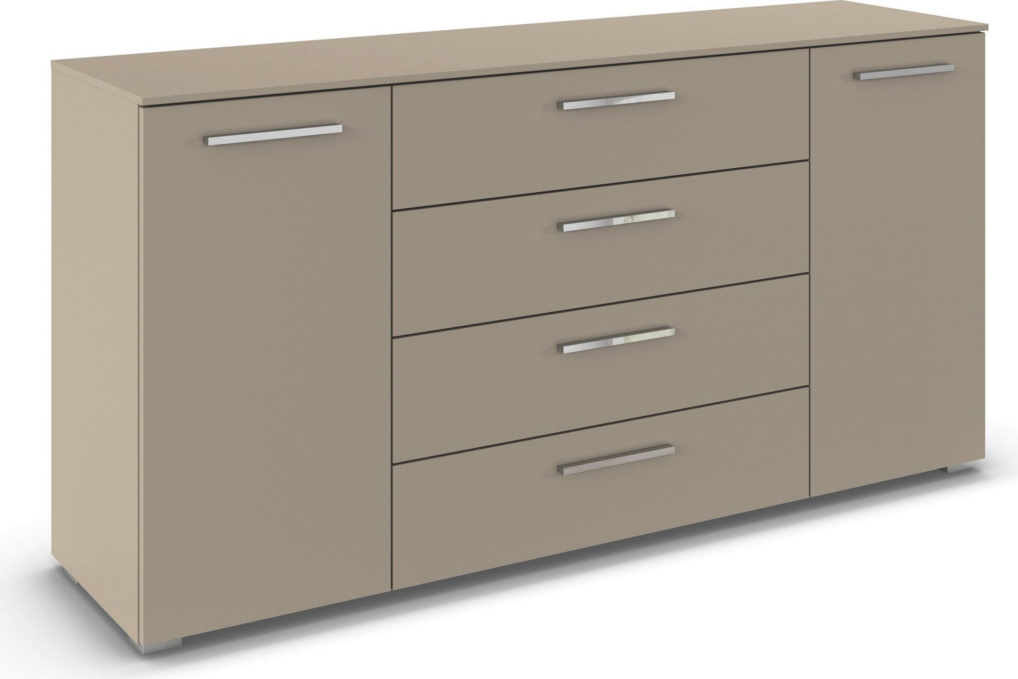 rauch Kombikommode Sideboard Schubkommode Kommode MONTCLAR Front Dekor/Hochglanz/Glas (Breite 160 / Höhe 81 cm, 2 Einlegeböden, inkl. Soft-Close-Funktion), 2-türig, 4 geräumige Schubladen, viele Griffvarianten MADE IN GERMANY