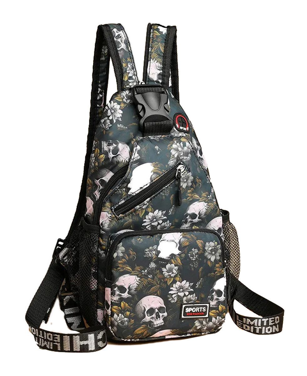 Einkaufszauber Freizeitrucksack Designer Daypack Skull Totenkopf Rucksack -, Totenköpfe zwischen Blumen
